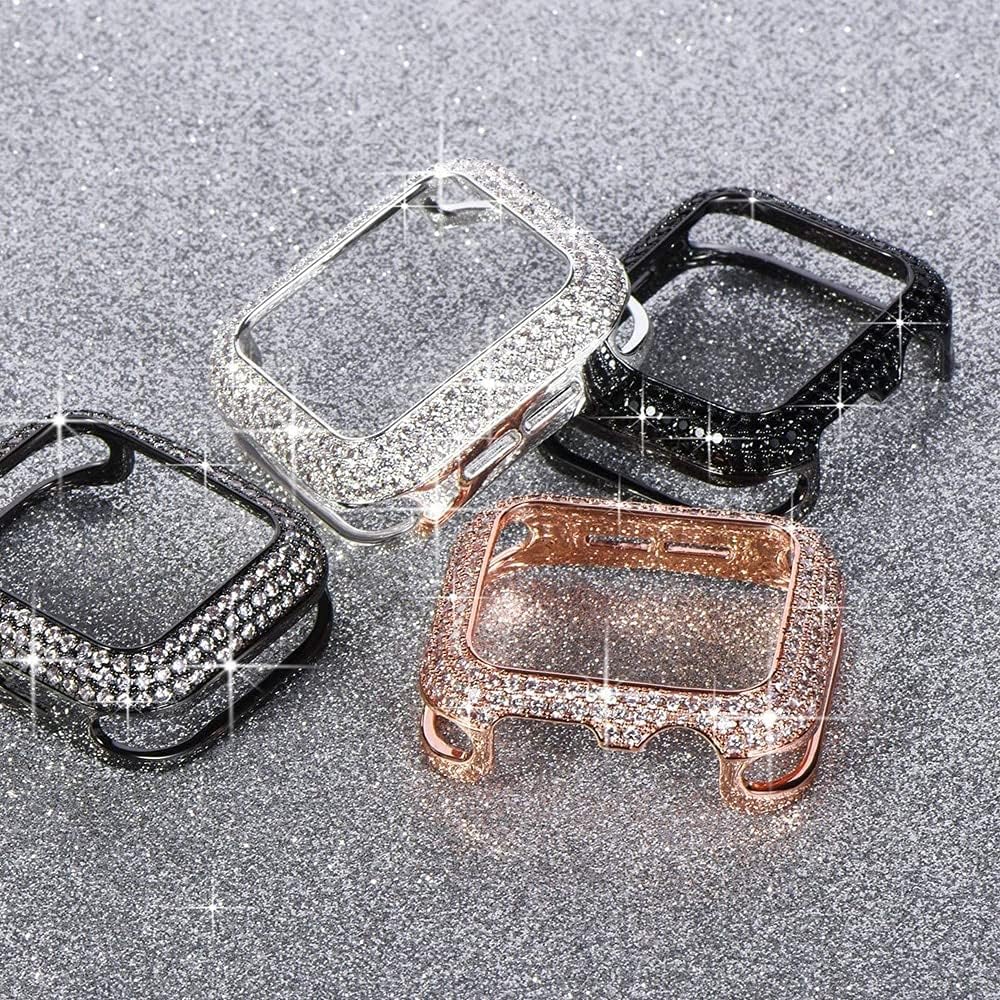 Carved Copper Women Luxury Bumper for Apple Watch Case Series8 45/44/40mm 41/42/38mm Diamond Bling Metal iWatch Series 7 SE/6/5/4/3/2 45 41 mm