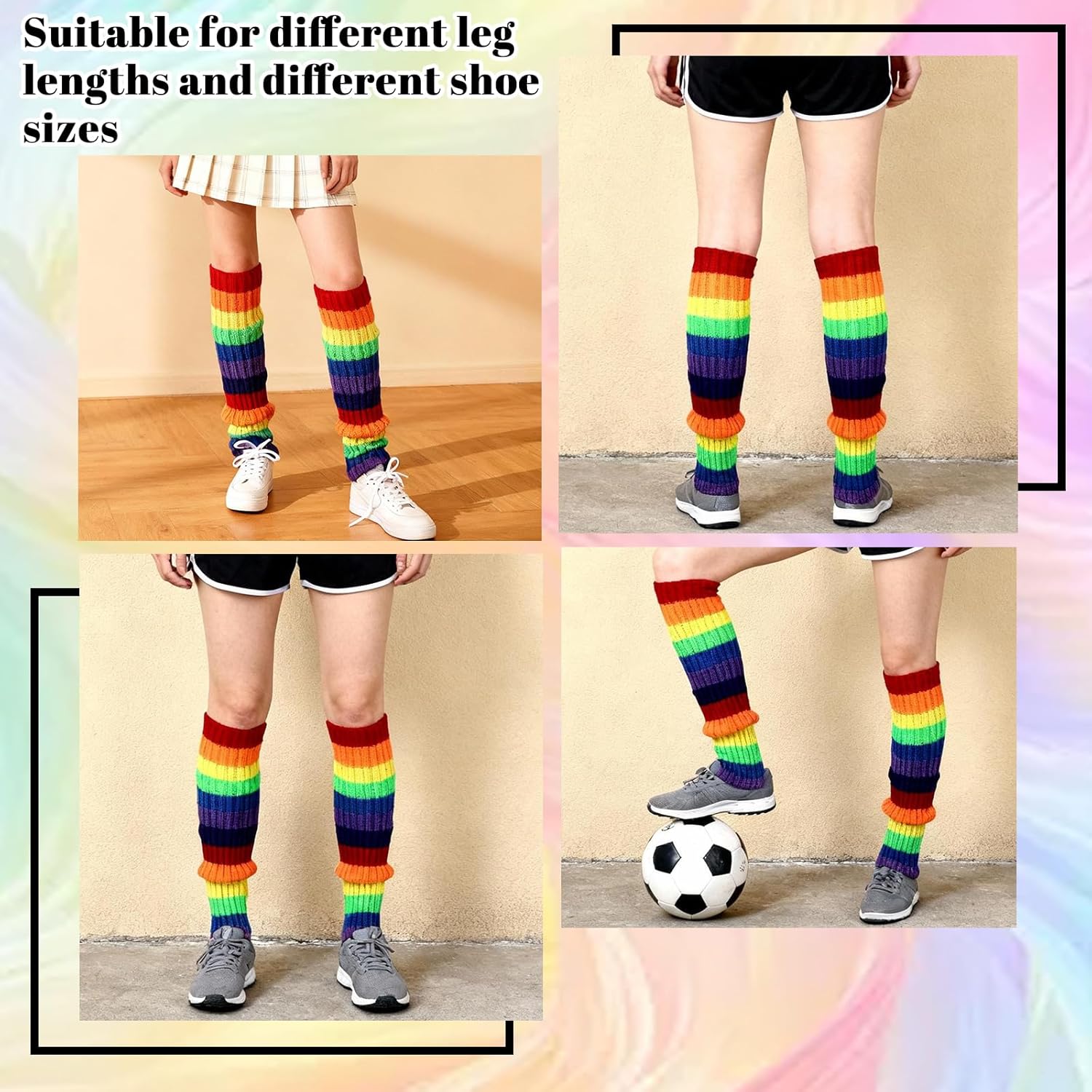 Rainbow Leg Warmers 80s Women, Knit Neon Leg Warmers for 80s Sports Party Yoga Accessories - Image 7