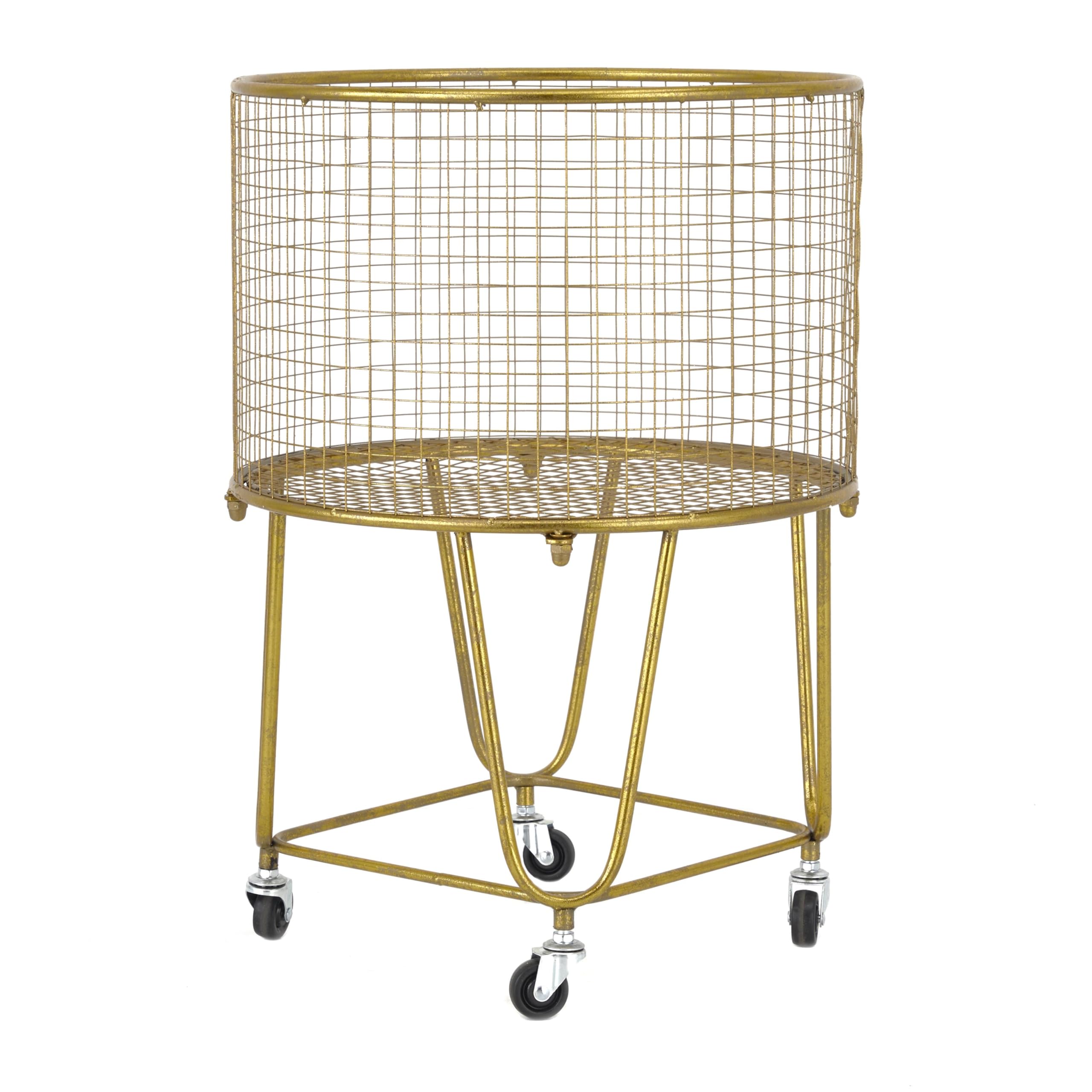 Deco 79 Runder Aufbewahrungswagen aus Metall mit Rädern, 18" x 18" x 25", Gold