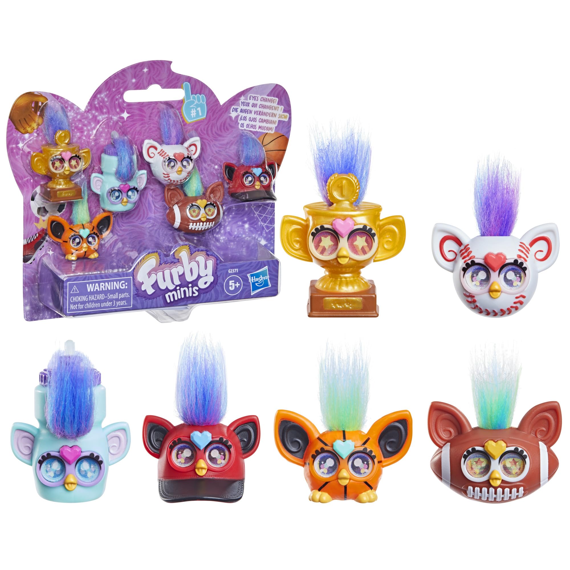 Sześciopak miniaturowych zabawkowych figurek Furby z motywami sportowymi, kolekcjonerskie figurki o wysokości 2,54 cm, wiek: od 5 lat