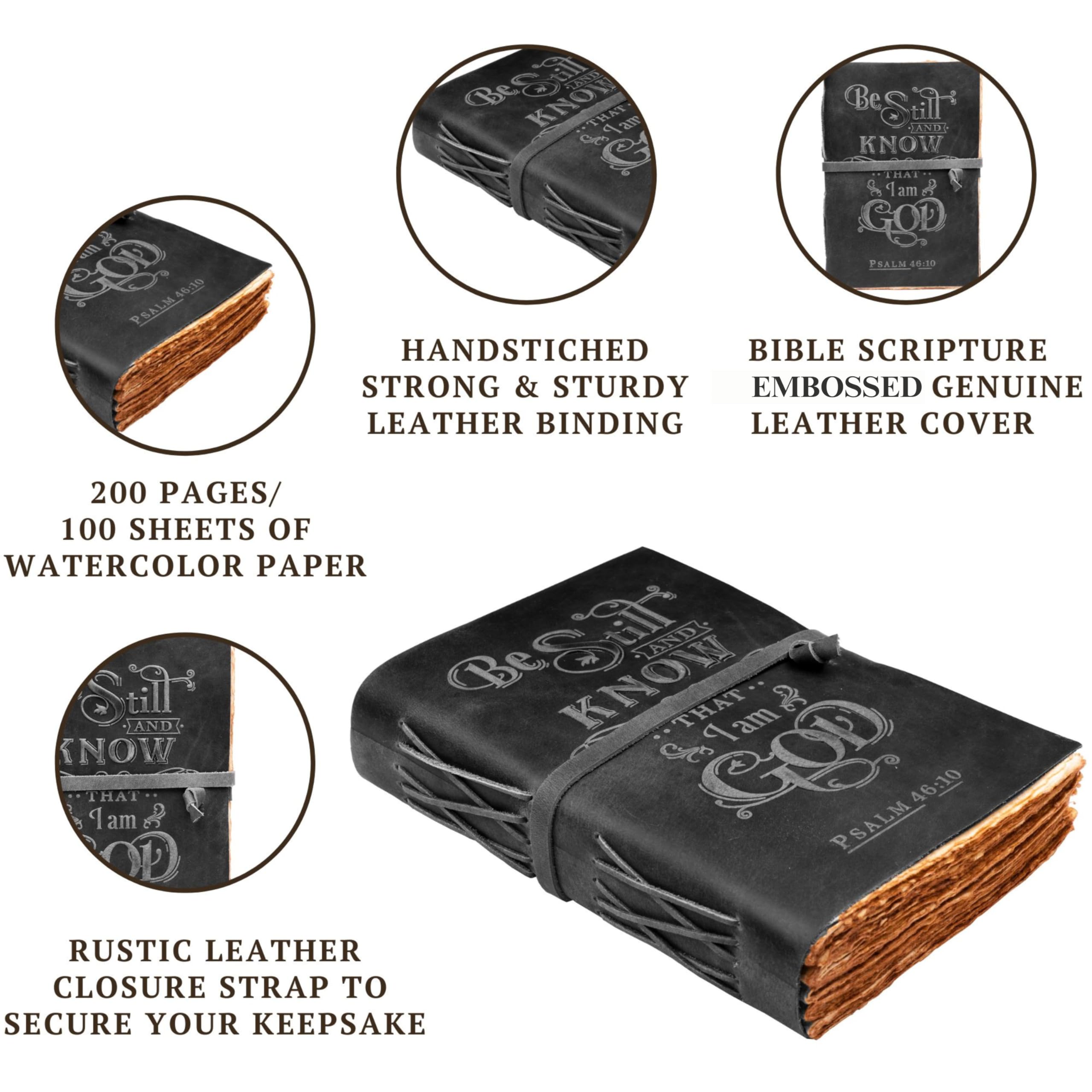LEATHER VILLAGE Prayer Journal Psalm 46:10 Embossed Journal, 8x6 Inch Leather Bound Bible Study Journal - Image 3