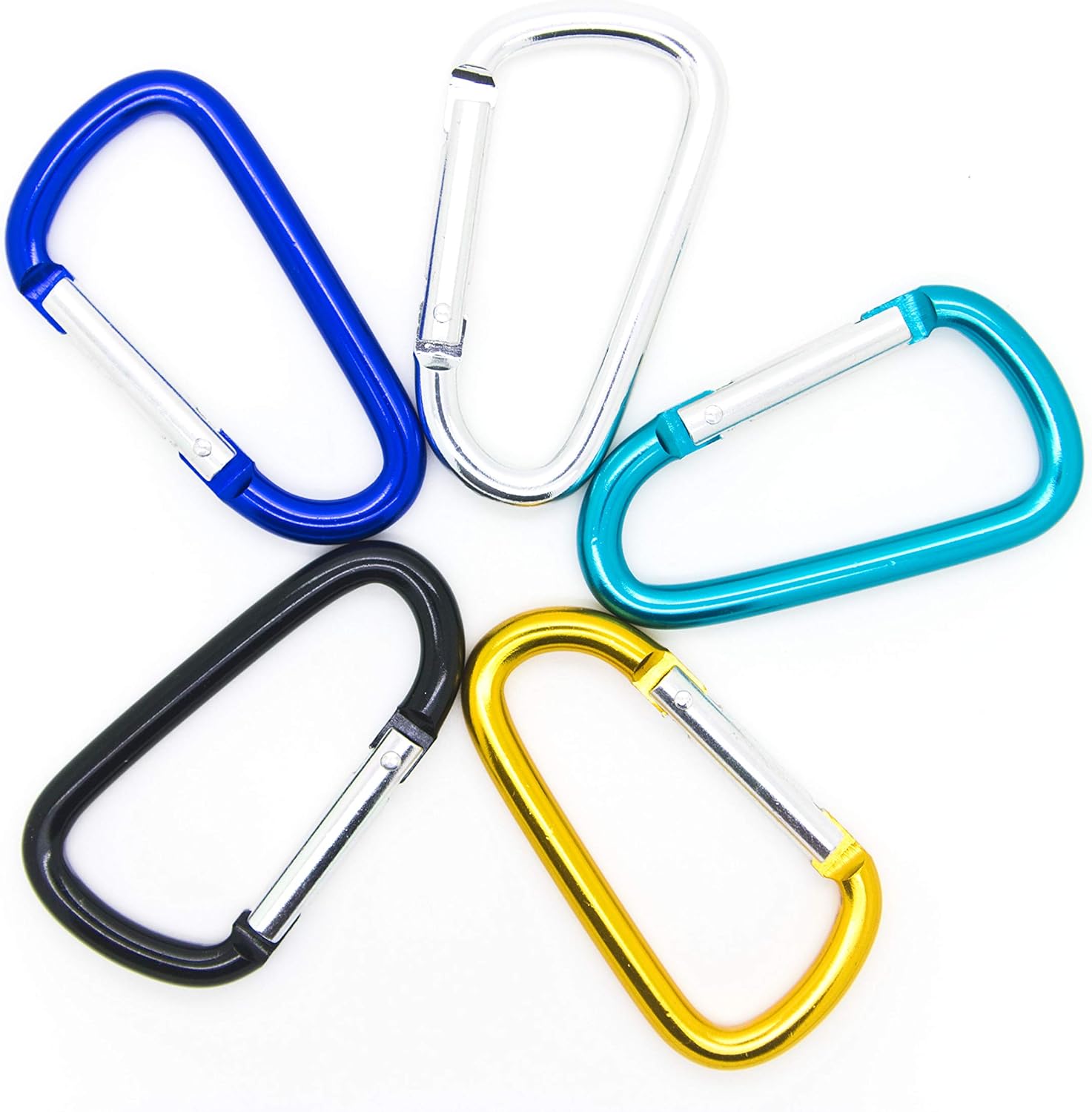 OnDepot 50 Pack of 3 Carabiner Spring Belt Clip Lot Snap Key Chain 75mm Aluminum Color, Black/Blue/Silver/Mix Color (Mix Color 3" (50 Pack))