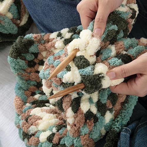 Miniatura 4 de MABOZOO Paquete de 8 hilos gruesos de teñido anudado para tejer a ganchillo, hilo de felpilla esponjoso jumbo, hilo de felpa suave voluminoso, hilo