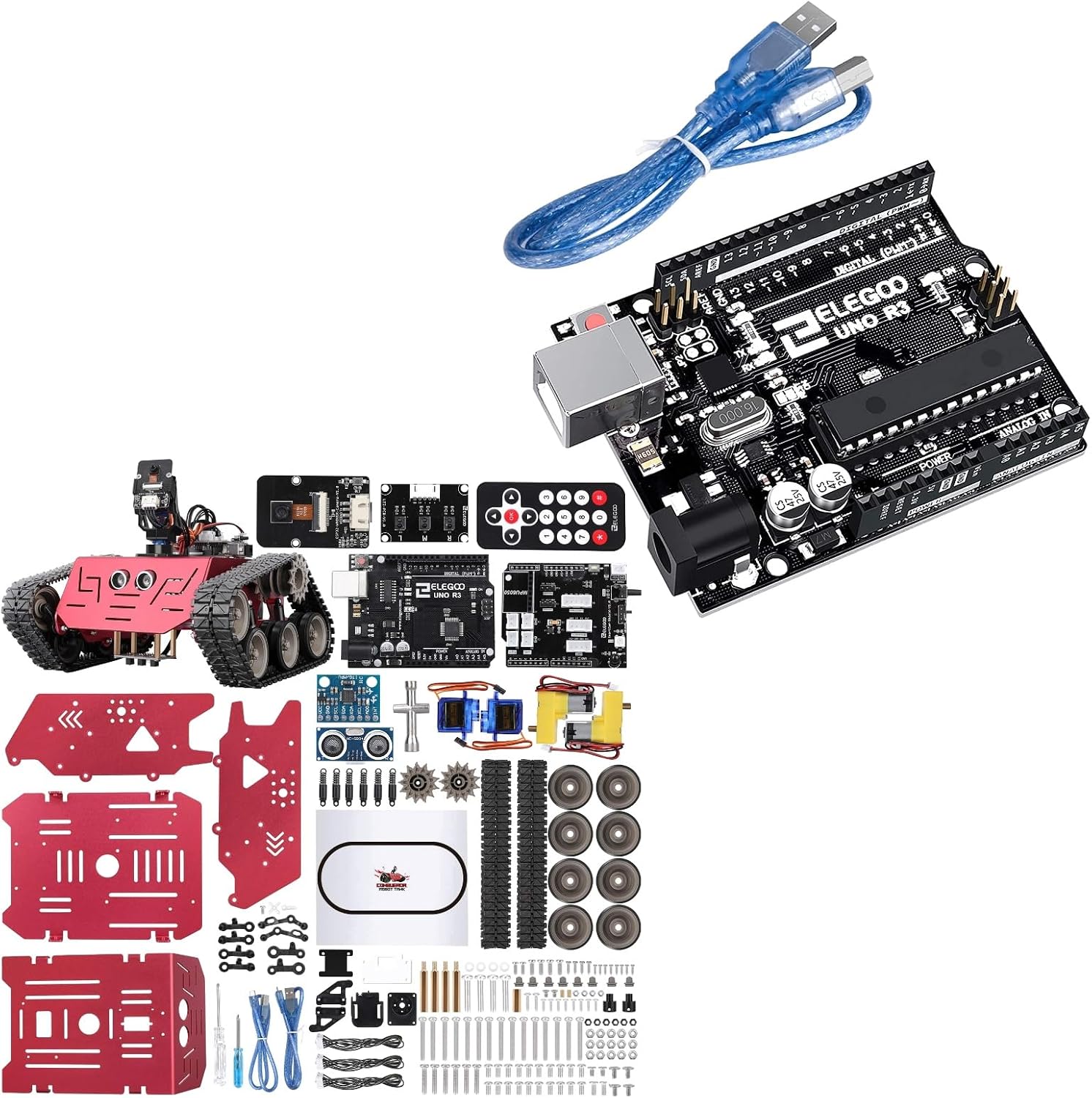 ELEGOO Conqueror Robot Tank and Extra UNO R3 Board Kit Bundle for STEM