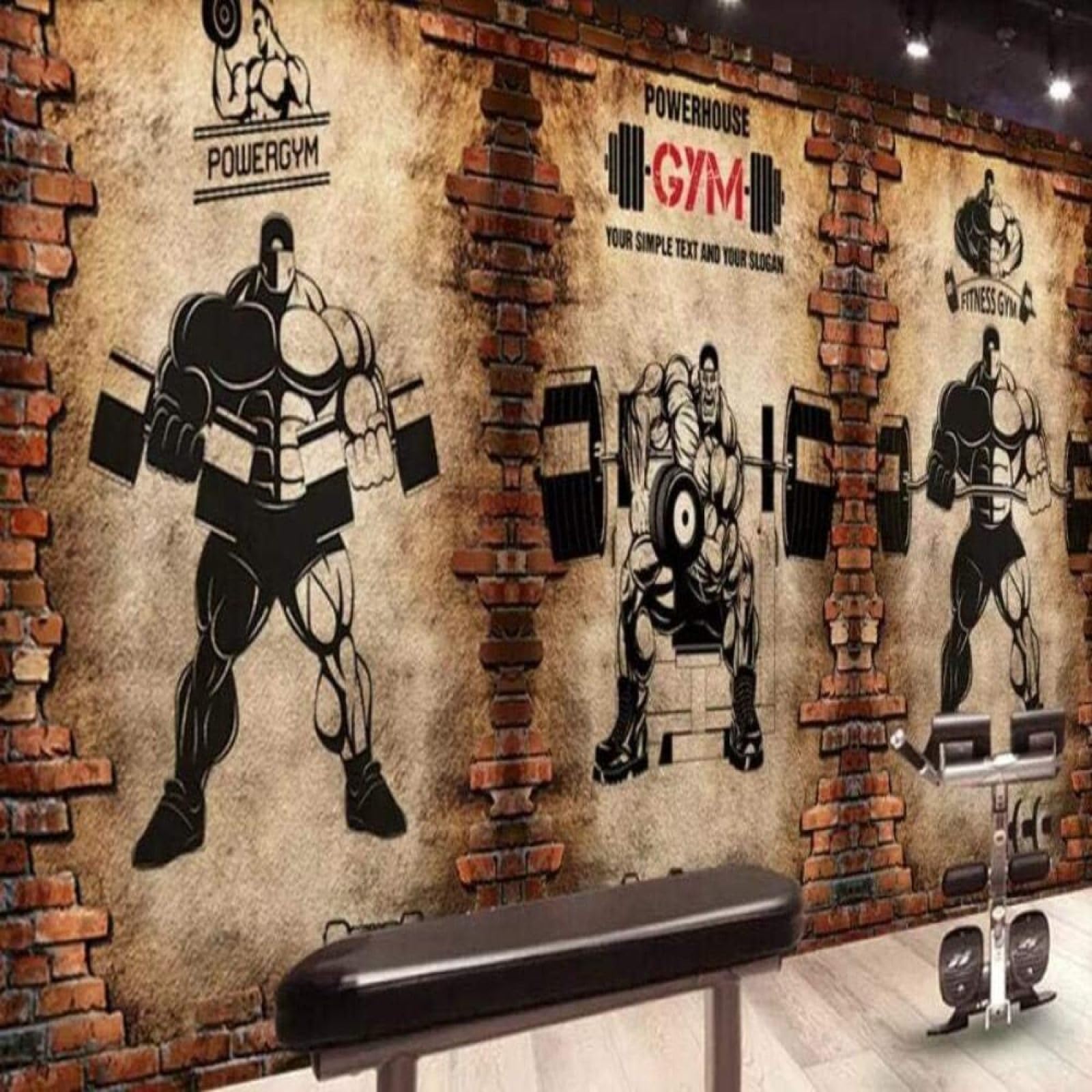 Vinilos decorativos 3D pared ladrillo retro fitness hombres musculosos dormitorio