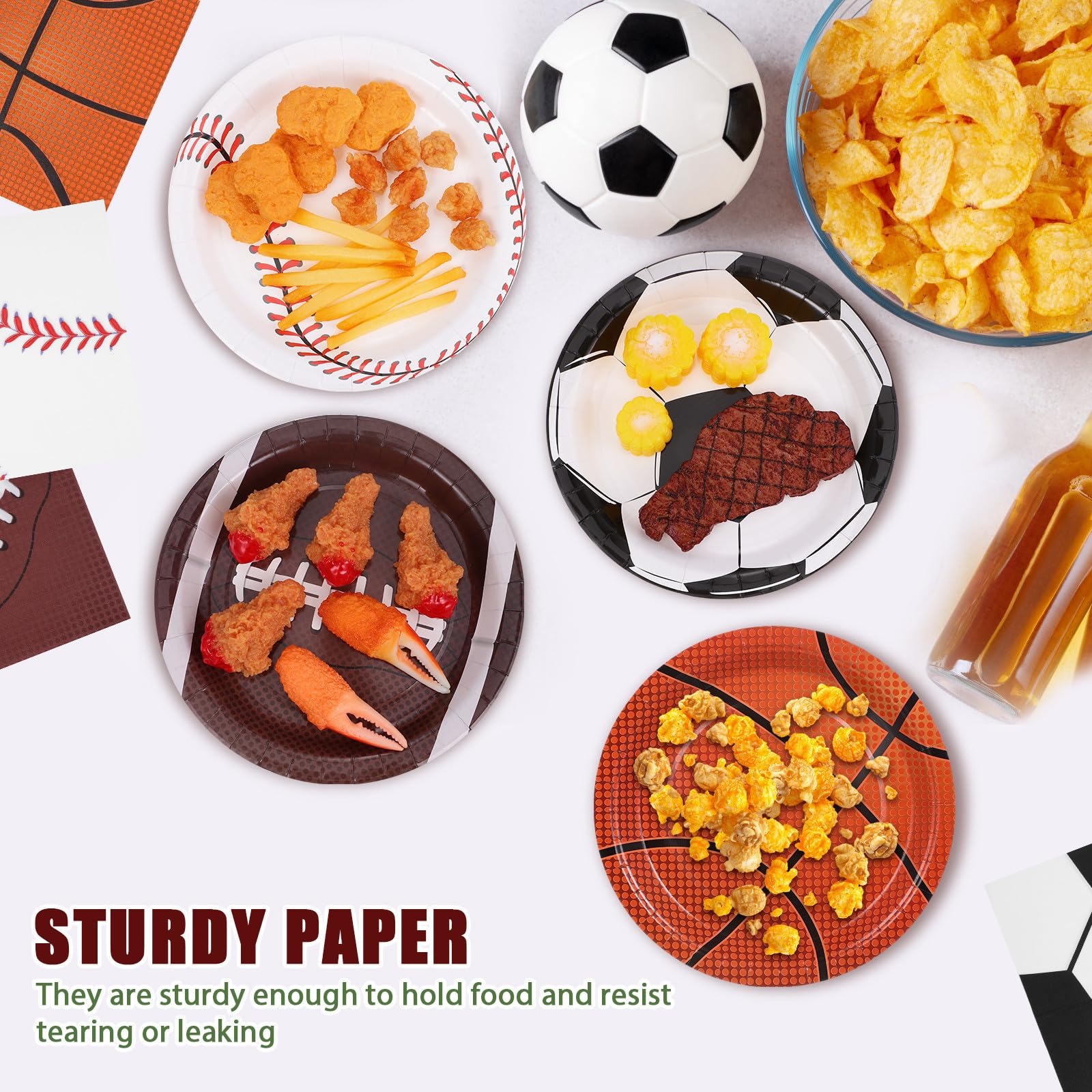 Ipetboom Set di Piatti di Carta Resistenti alle Perdite per Feste Sportive Design Coordinato senza Necessità di Lavaggio, per Compleanni a Tema Calcio e Basket