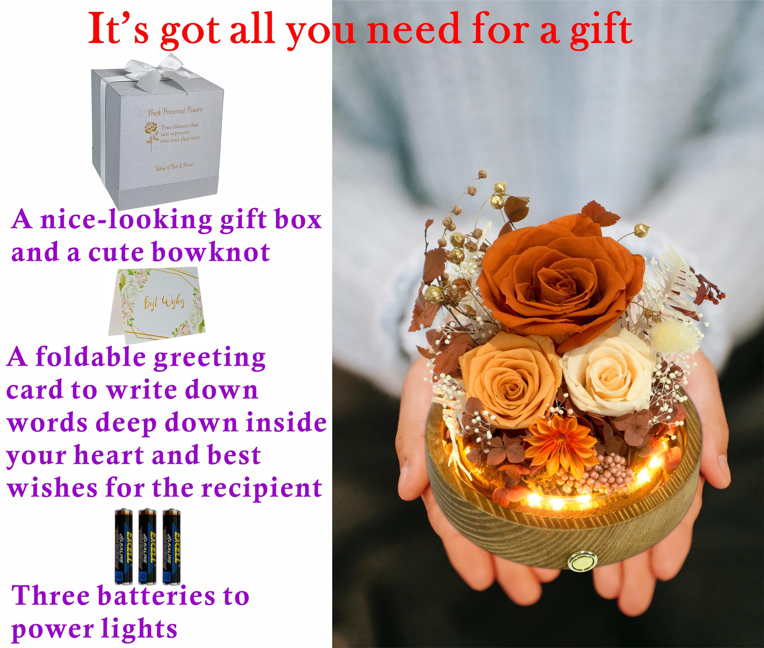 Valley of Rain & Forest Long-Lasting Real Flowers, Unique Floral Gift for You to Send Love for All Occasions, for Indoor Decoration (Orange & Brown Rose Arrangement Fall-themed) - 5