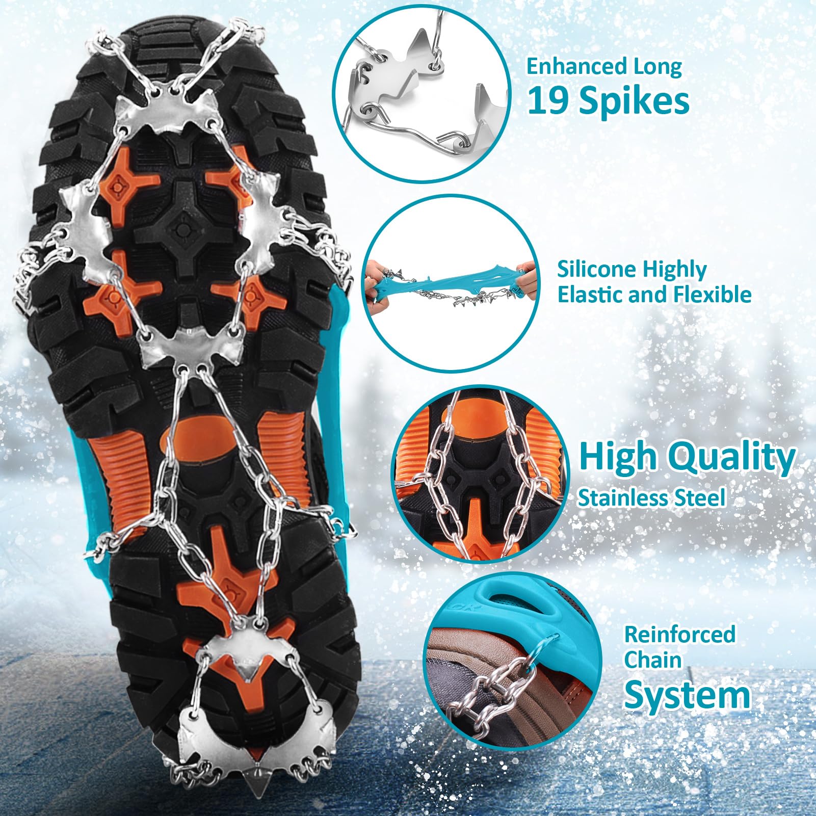 WIN.MAX Ramponi da Ghiaccio a 19 Denti Tacchette da Ghiaccio in Acciaio Inossidabile Spikes Neve Ramponi Portabile con Ottimo Grip per Picco di Ghiaccio Escursionismo Moutaineering