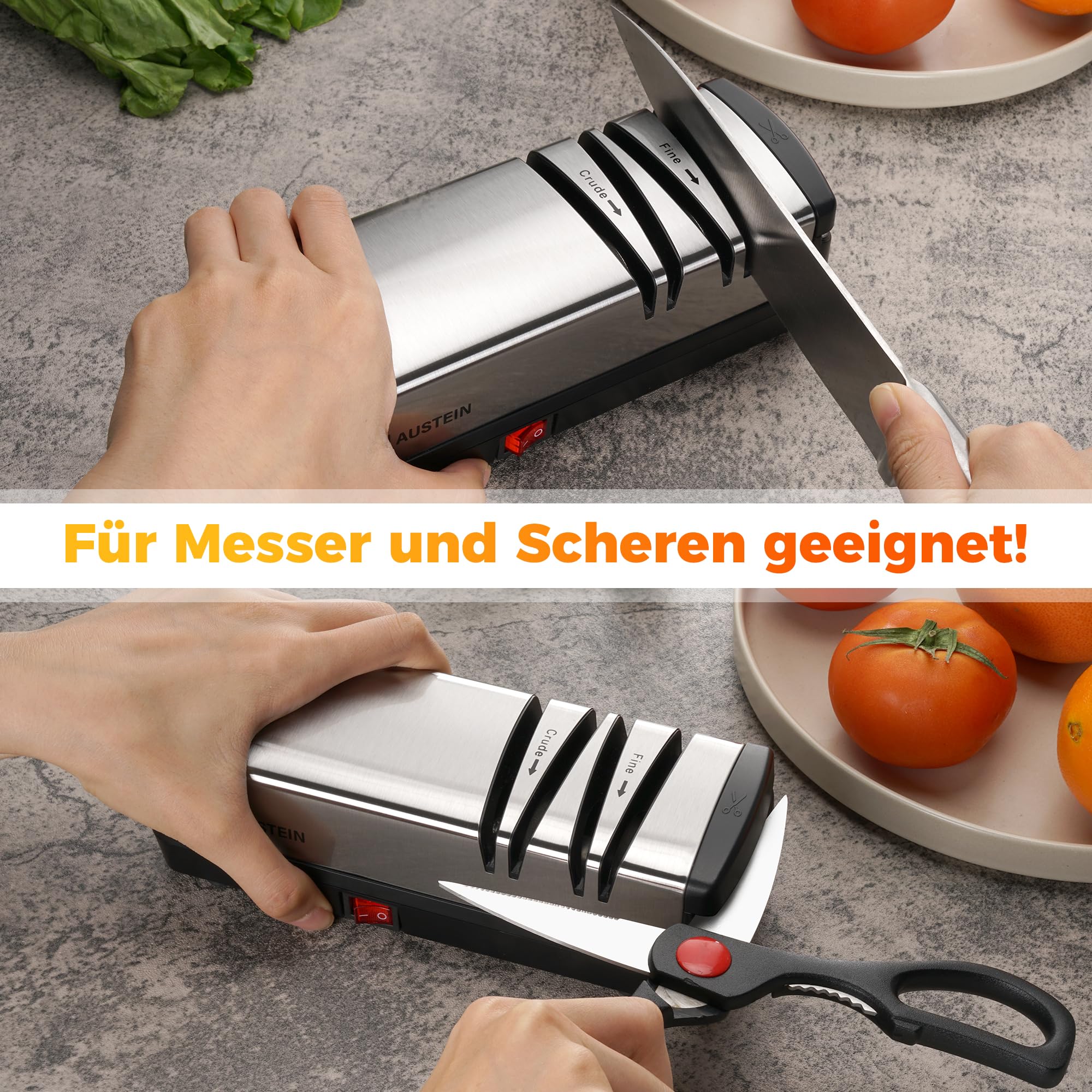 AUSTEIN Diamant Messerschärfer elektrisch X5 3 Phasen Messerschleifer Scherenschleifer magnetischer Spänekollektor