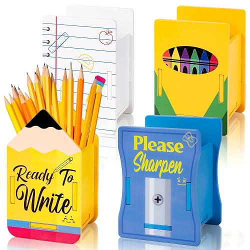 Tieshankao 4pcs Back to School Pencil Dispenser – Wooden Sharp and Dull Notebook Crayon Holder for Teacher Appreciation Week Desk, Classroom Organization