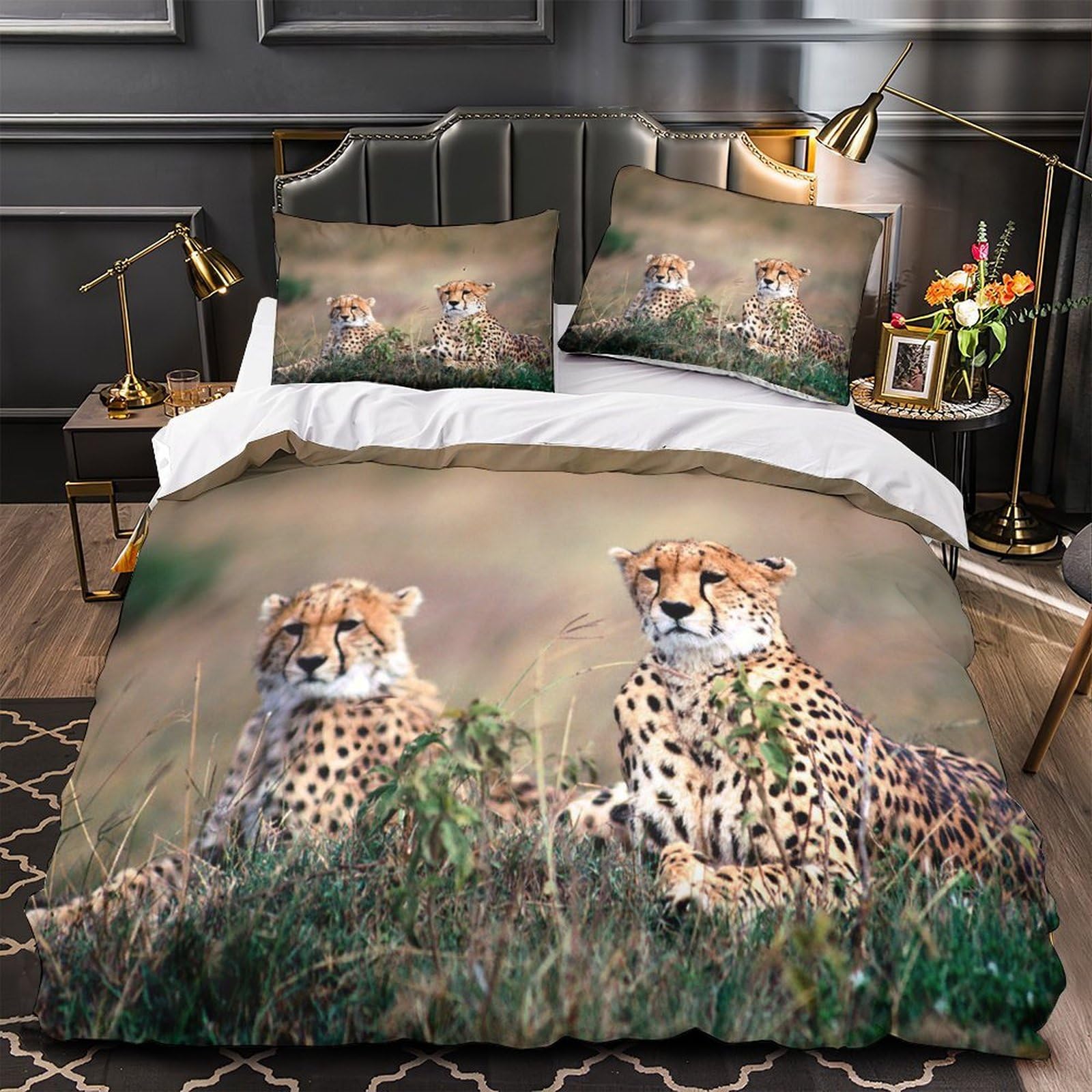 Housse de couette guépards hypoallergénique et douce parure de lit 3D