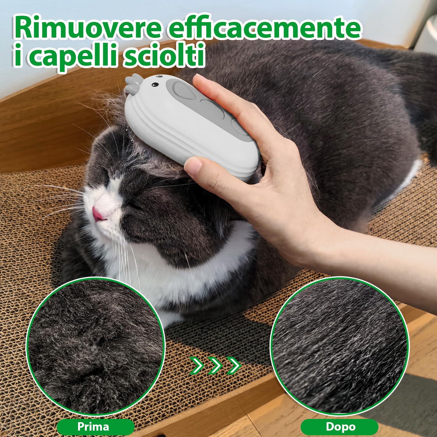 Spazzola a Vapore per Gatti Con Pulsante di Rilascio, Ricaricabile Spazzola Vapore per Peli Lunghi e Corti Gatti Cani Conigli, Autopulente per la Cura Della Muta Degli Animali Domestici