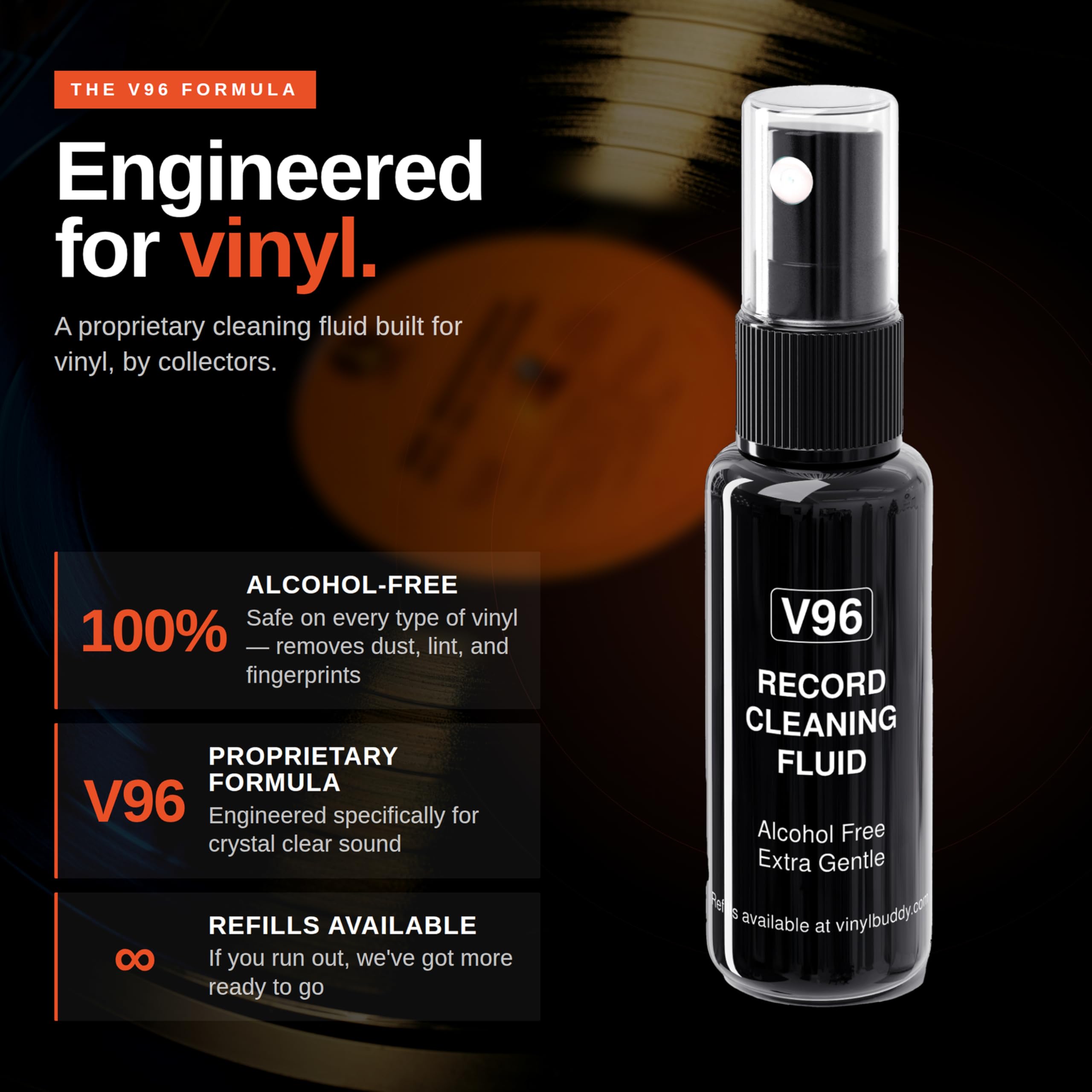Vinyl Buddy ECHO - Kit per la pulizia dei dischi, 5 pezzi, spazzola in velluto, soluzione per la pulizia dello stilo in microfibra, custodia