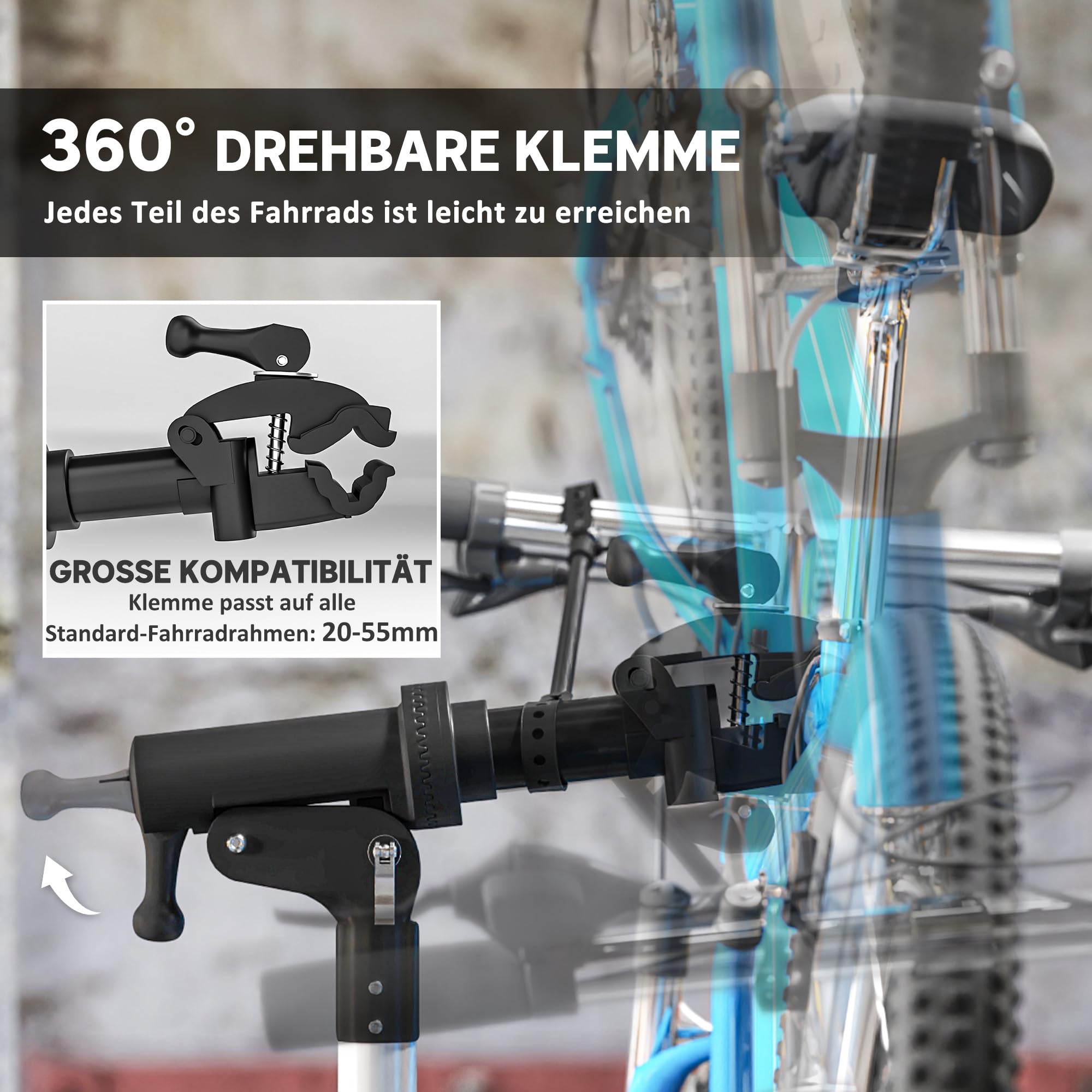 HOMCOM Stojak do montażu i naprawy rower, do 40 kg, składany, z regulacją wysokości i obracany o 360°, do wyścigowych, górskich, elektrycznych