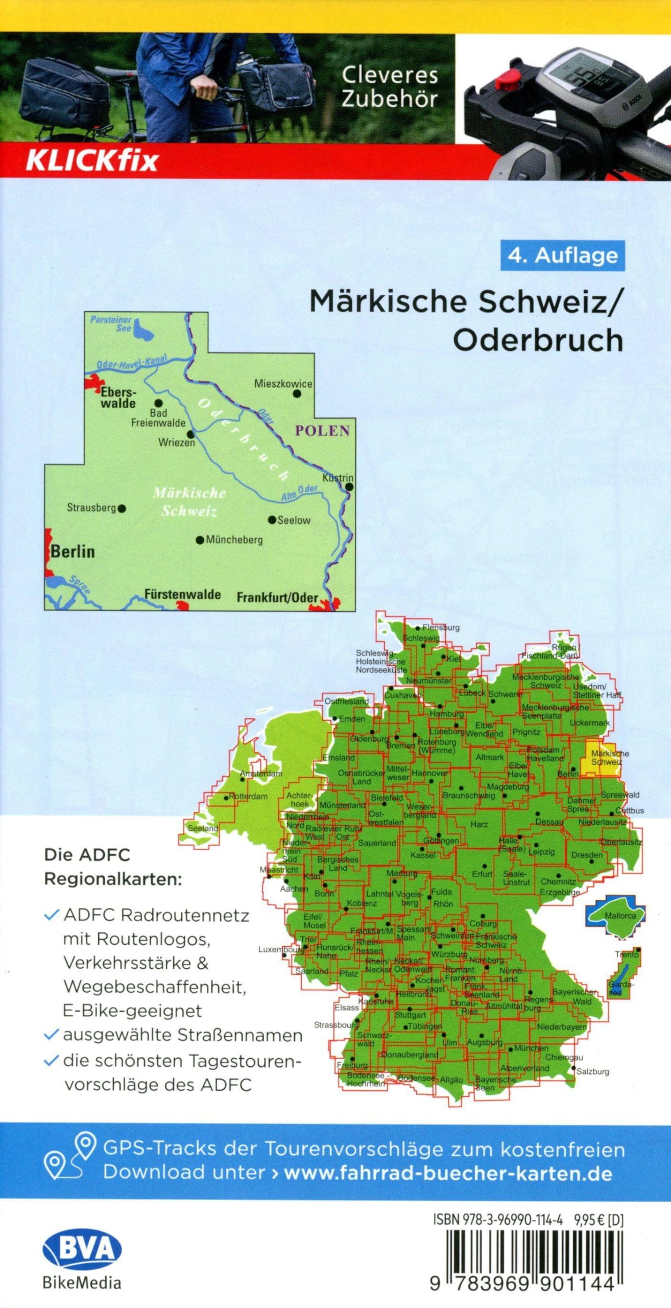 ADFC-Regionalkarte Märkische Schweiz Oderbruch, 1:75.000, mit Tagestourenvorschlägen, reiß- und wetterfest, E-Bike-geeignet, GPS-Tracks Download: 729