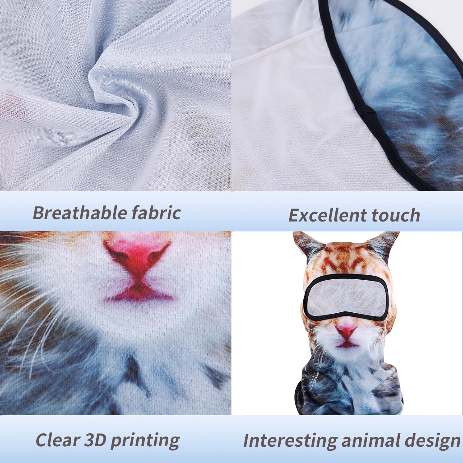 3D Cat Ski Balaclava Face Mask with Ears, Funny Cat Balaclava Sheisty Sun Protection Animal Hood for Music Festivals Raves Skiing Halloween & Outdoor Activities Multicolor - Image 4