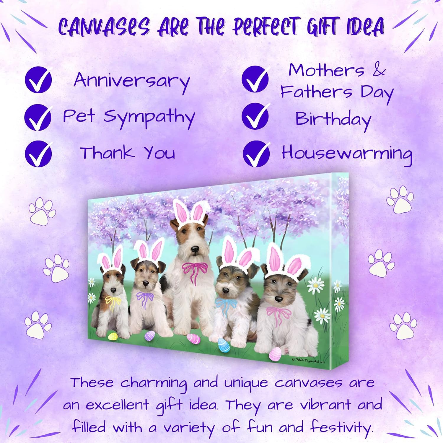 Doggie of the Day Easter Family with Wire Fox Terrier Dog Canvas Wall Art - Premium Quality Ready to Hang Room Decor - Flat Rolled 16" x 24"