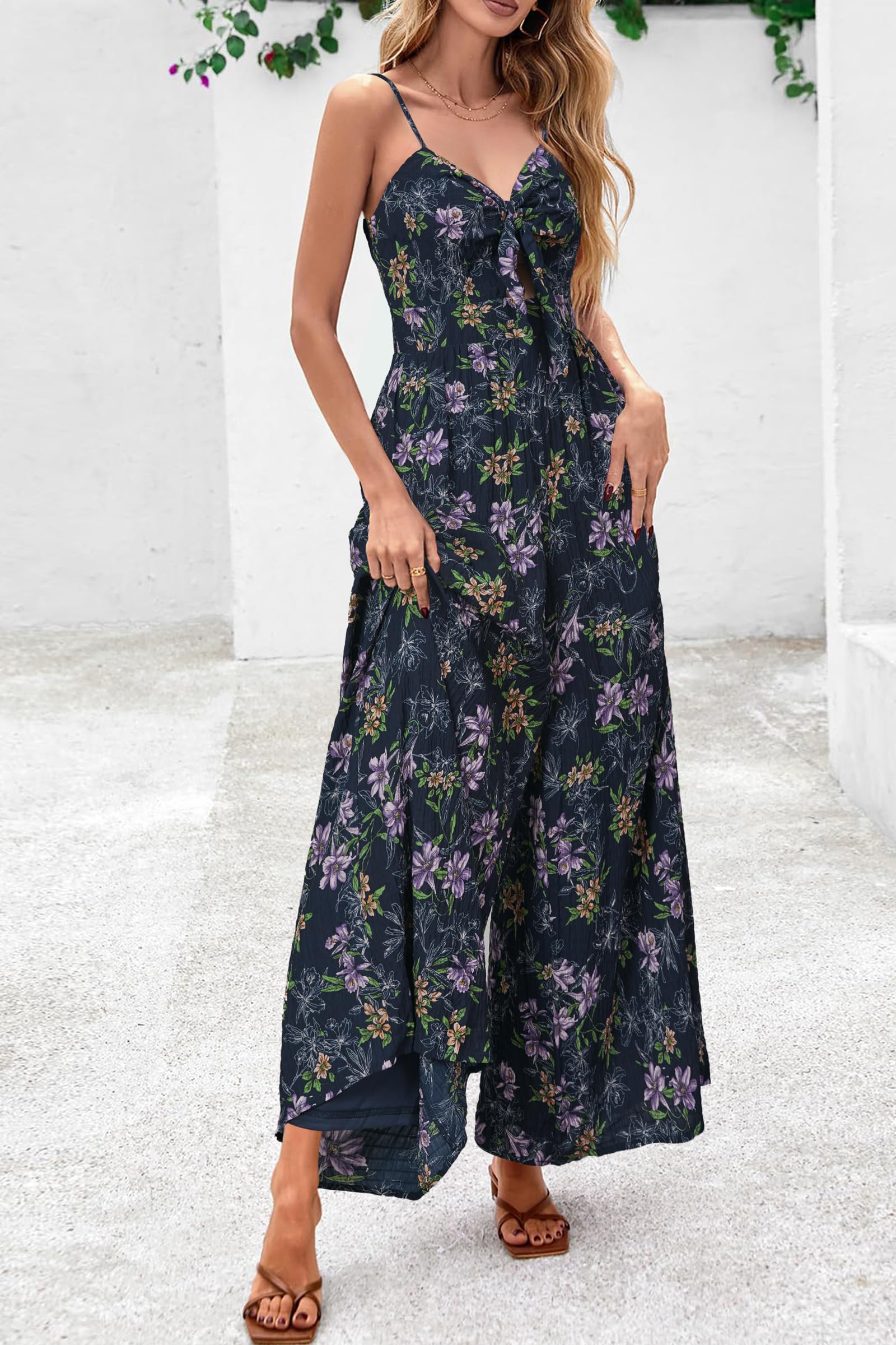 LAISHEN Tuta da donna, elegante, estiva, con pantaloni lunghi, per festa, matrimonio, pantaloni a gamba larga
