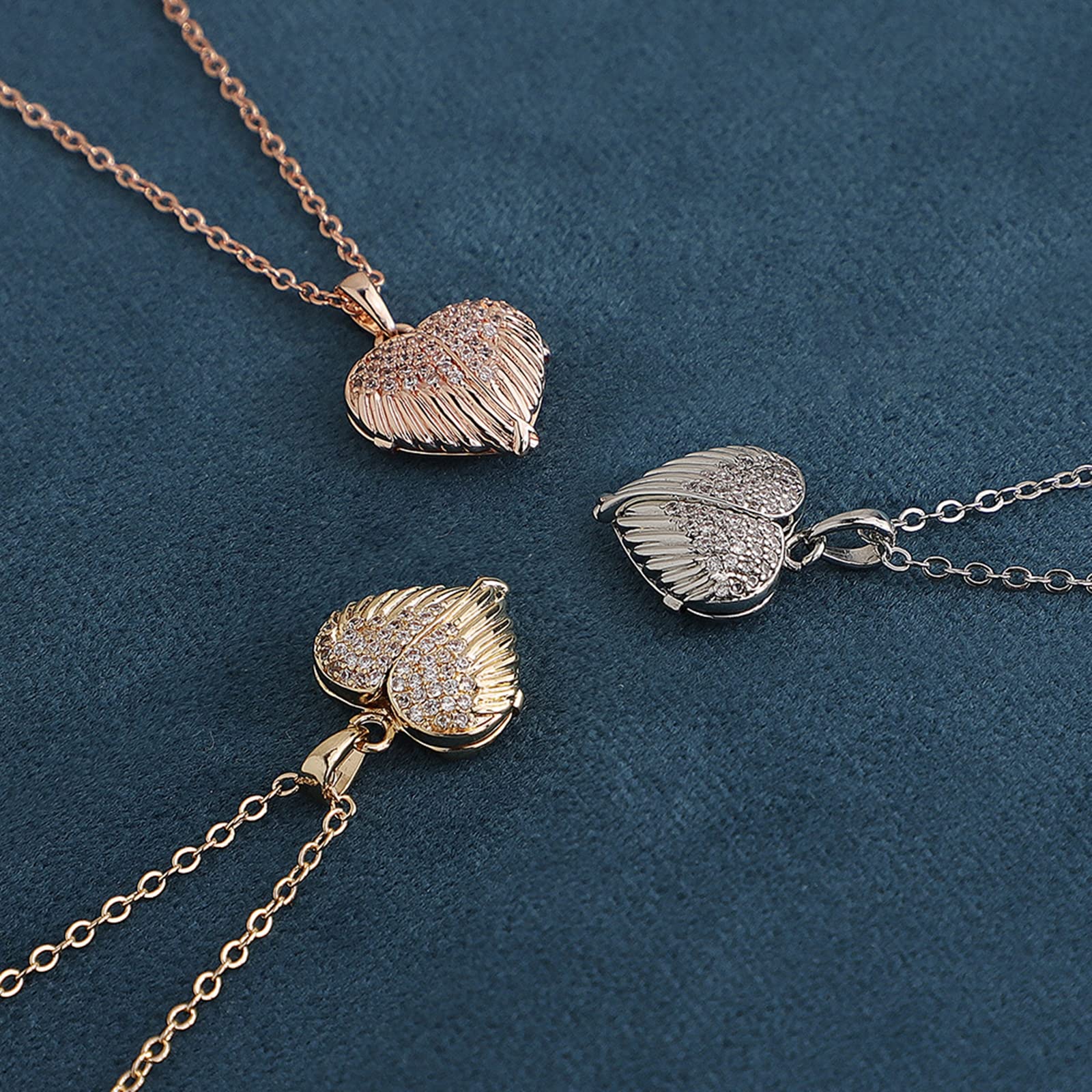 AMDXD Pendentif photo personnalisé en acier inoxydable argenté/doré/or rose - Médaillon en forme de cœur et d'ailes pour homme et femme avec boîte cadeau pour bien-aimé