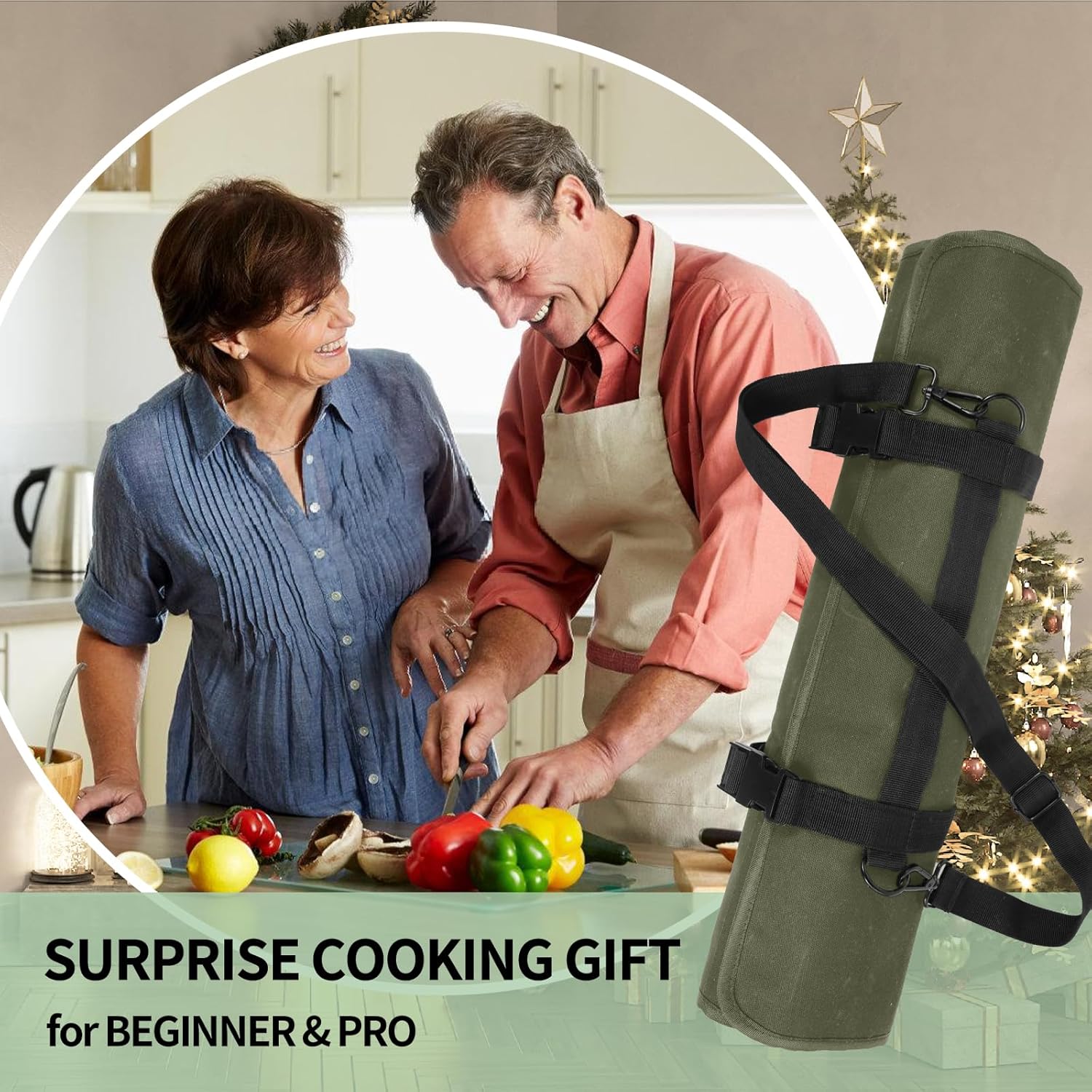 lelezone Chef Knife Roll Bag,Waterproof Waxed Canvas Knife Case Holds,Knives Roll Bags for Chefs Professional with Adjustable Strap,Chef Backpack with 11 Knife Slots and a Large Zippered Pocket