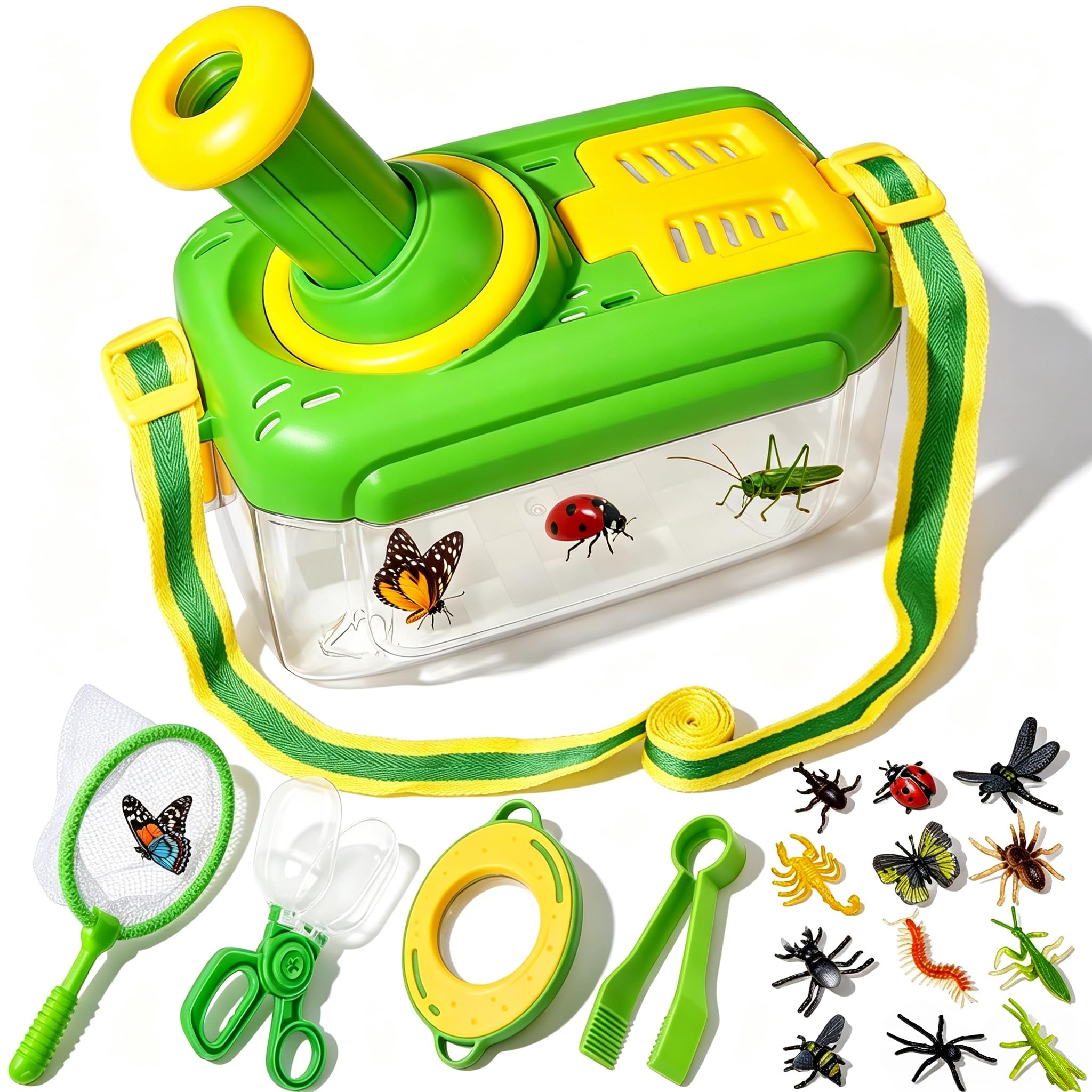 Kit de Explorador para Niños, Caixa para Insectos Cor de Verde, Rotatorio Lupa, Red de Mariposas, Pinzas, 12 Insectos Juguete, Juegos Aire Libre, Regalo de Cumpleaños para 3 4 5 6 Año