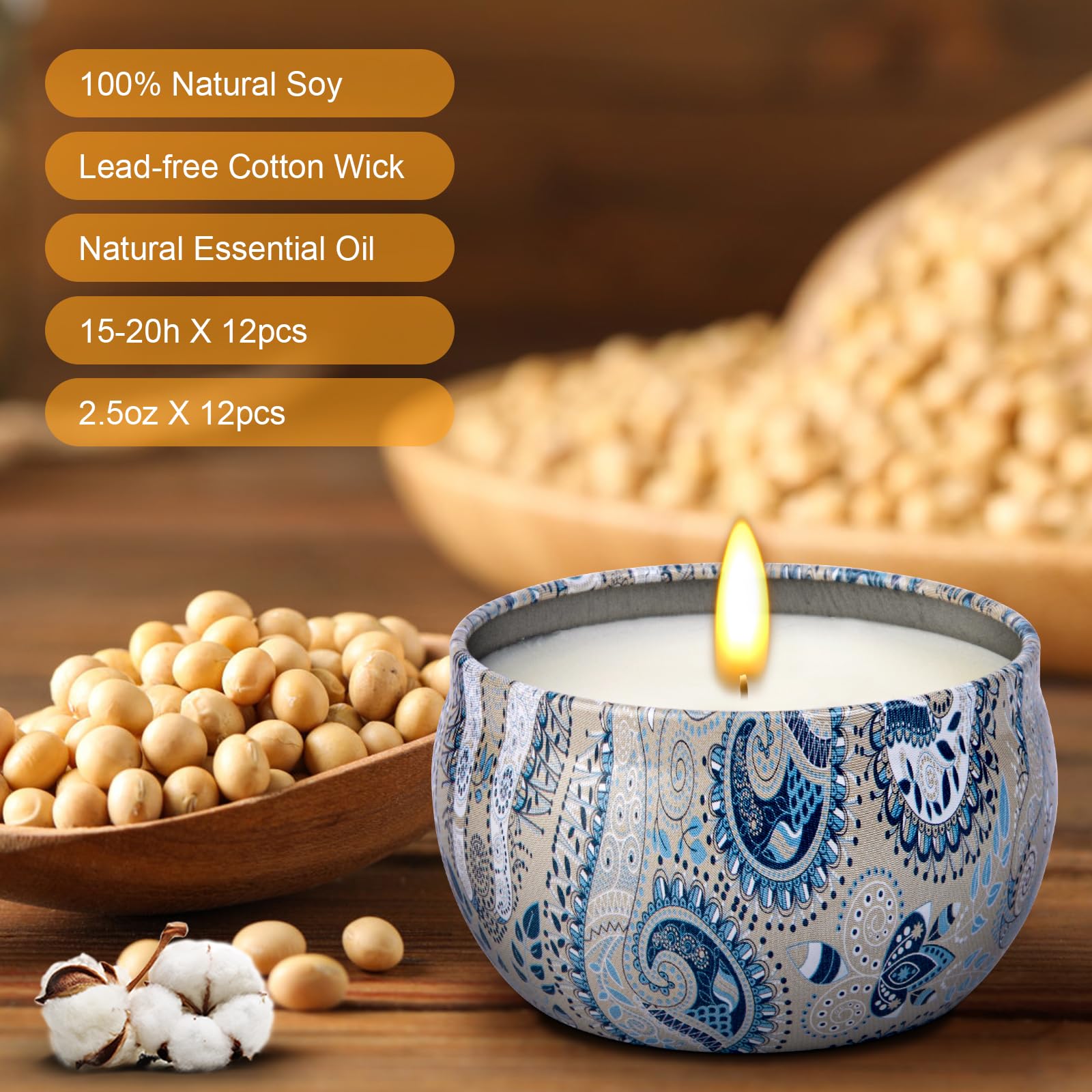 12er Set Duftkerzen Weihnachten - 2,5oz Sojawachs Mit 12 Düften