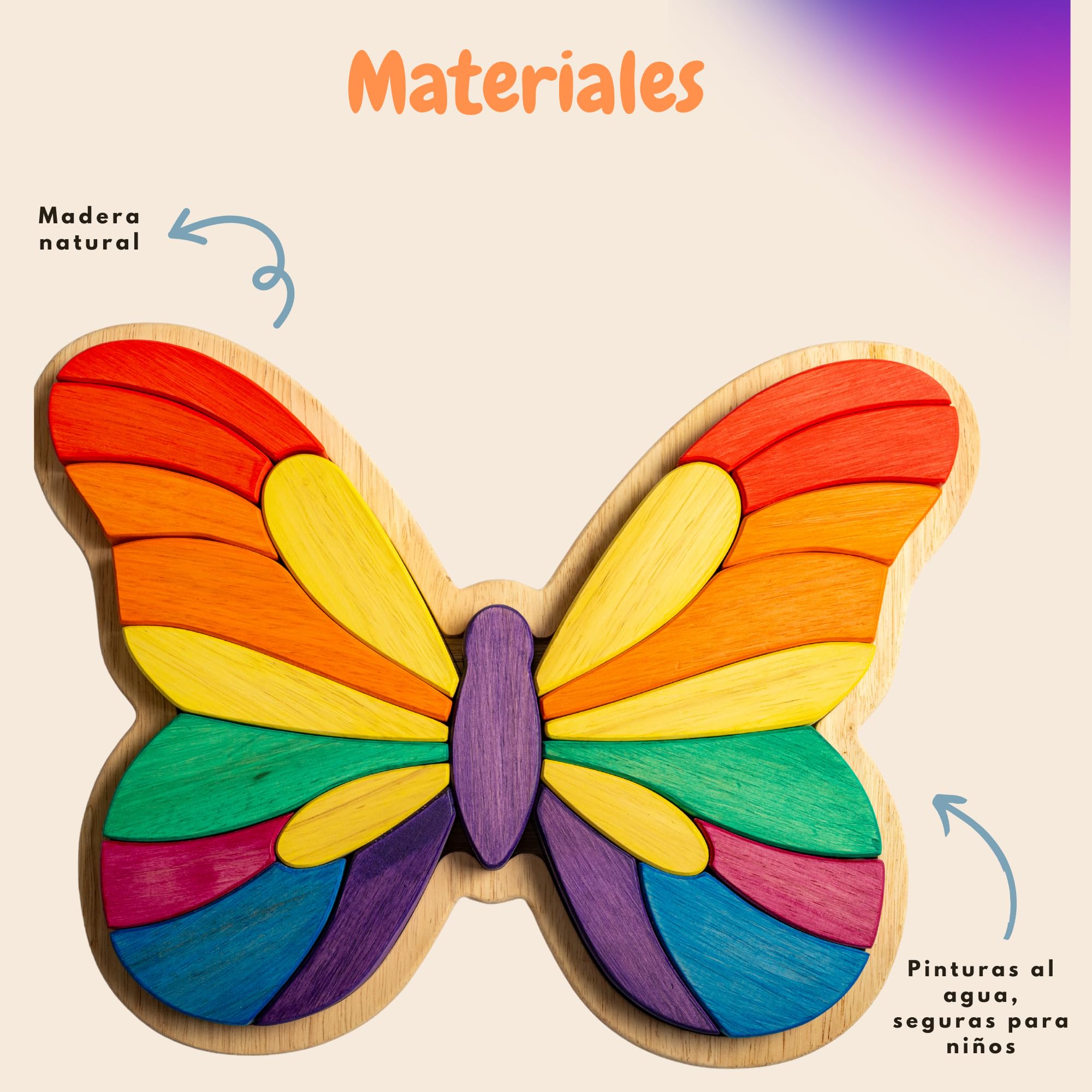 Holzpuzzle Schmetterling 3+ Jahre - pädagogisches Spielzeug für Kinder, Entwicklung der Feinmotorik