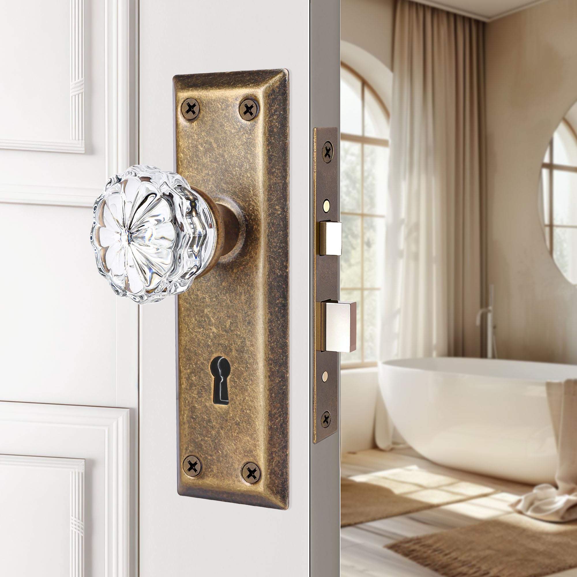Crystal Glass Door Knobs - Mortise Lock Set -4