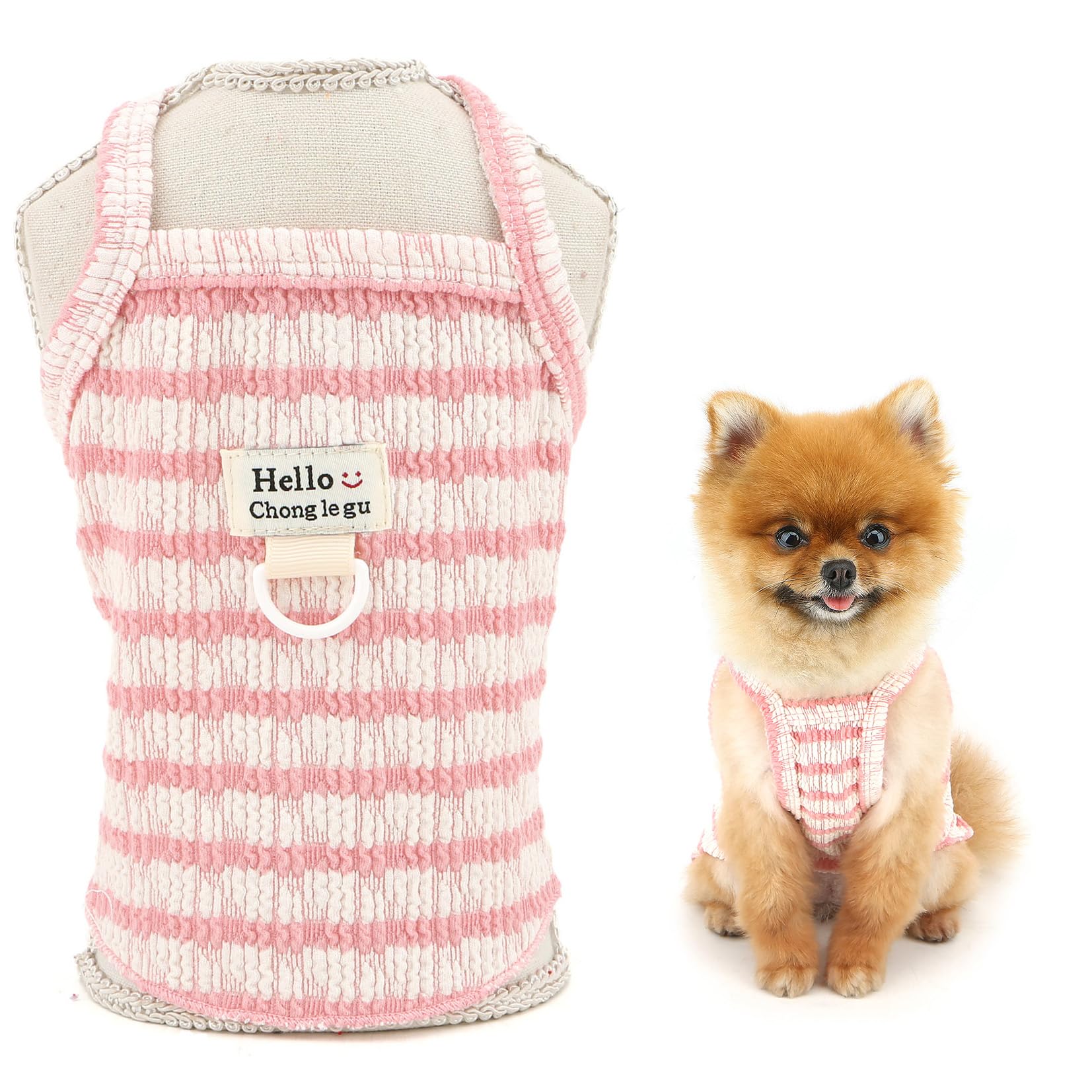 SMALLLEE_LUCKY_STORE Striped Dog Shirt for Small Dog Pet Pullover Cami T-Shirt with D-ring Stretchable Summer Tank Top Breathable Lightweight Puppy Clothes Chihuahua Yorkie Cat Vest, Pink, S