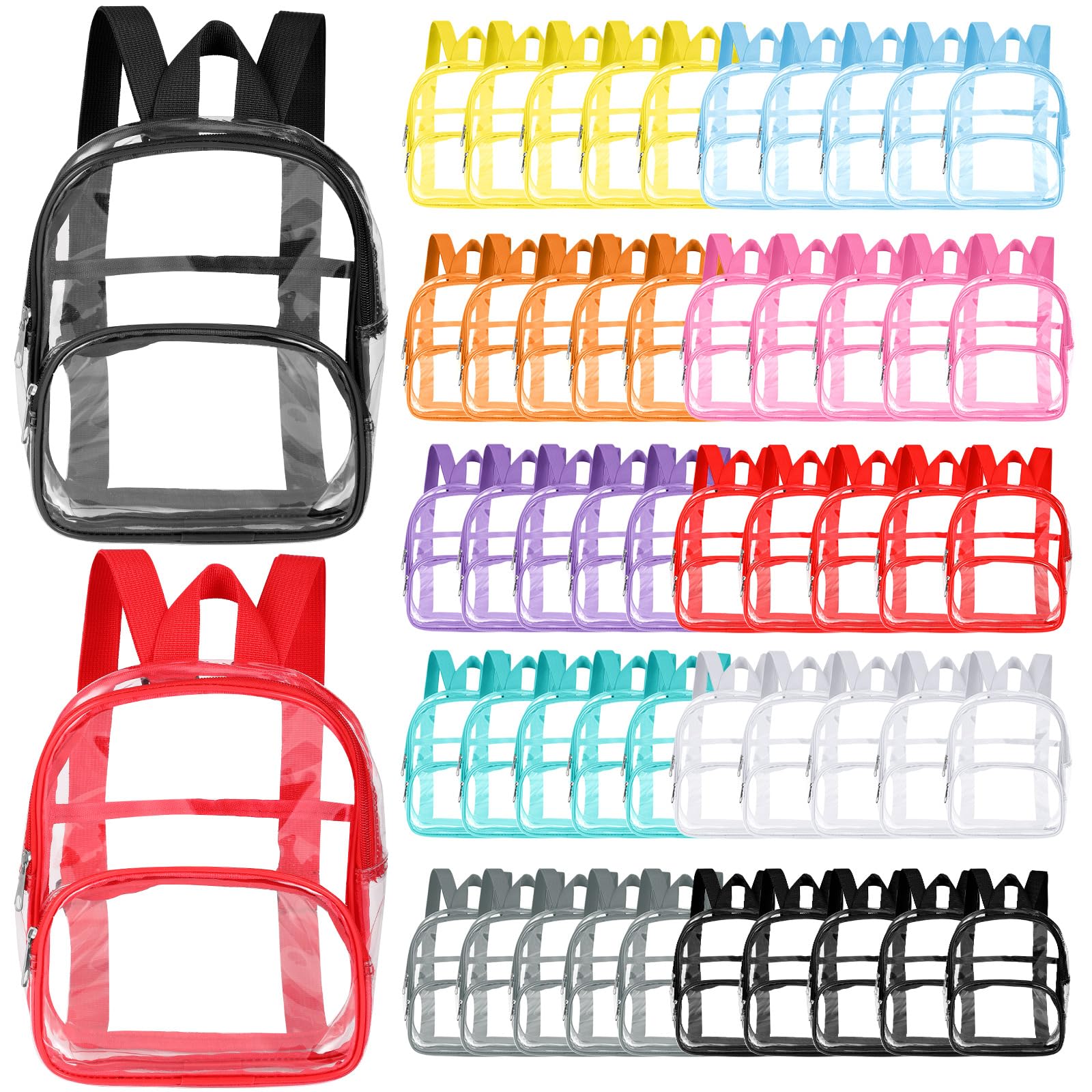 Aliceset Clear Backpack Bulk Waterproof Transparent Colorful Bookbag Donation Supply Kits for Women Men(9 Inch,50 Pcs)