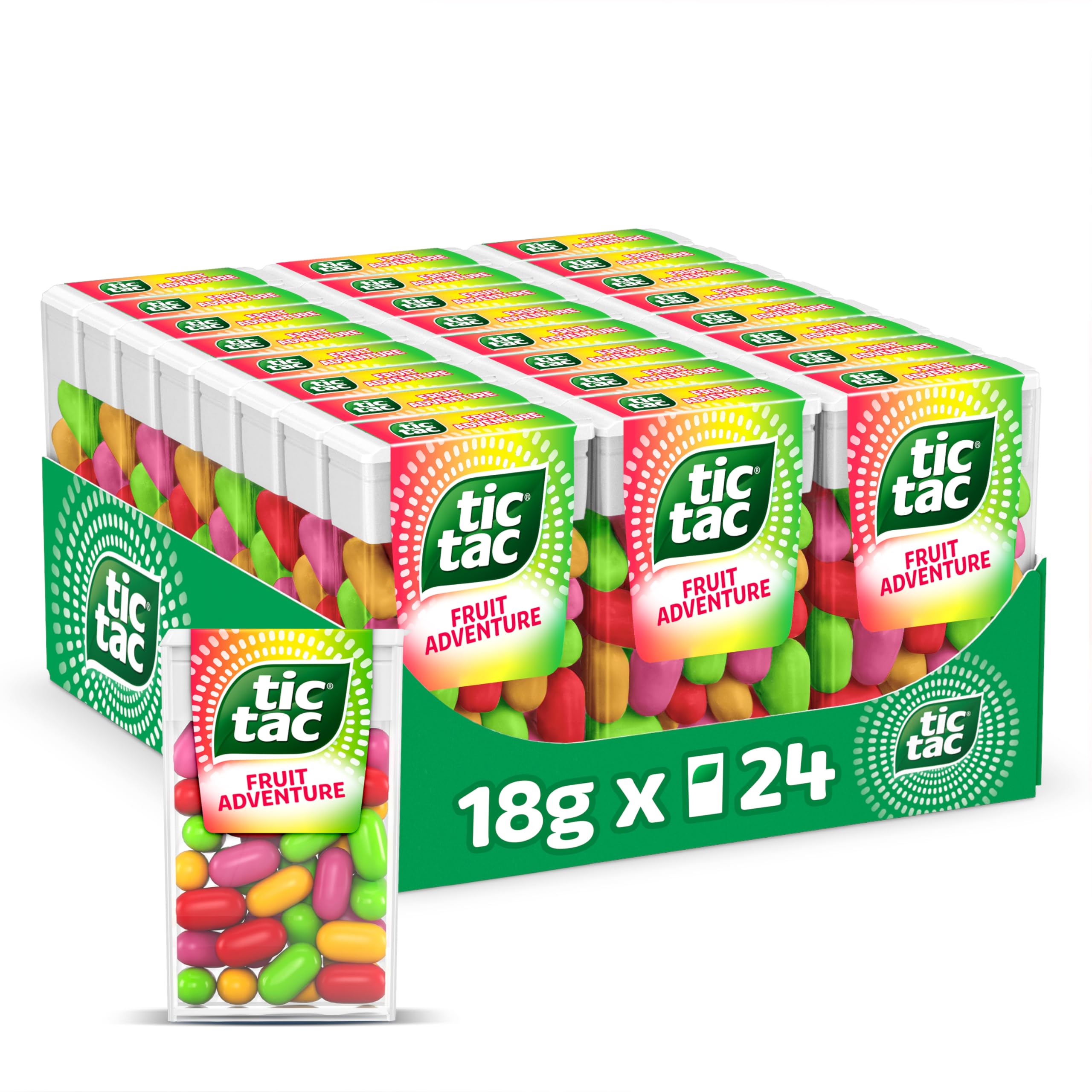 Tic Tac Fruit Adventure Sweets; for Little Moments of Refreshment in a Convenient Pack; Bulk Pack of 24 x 18g