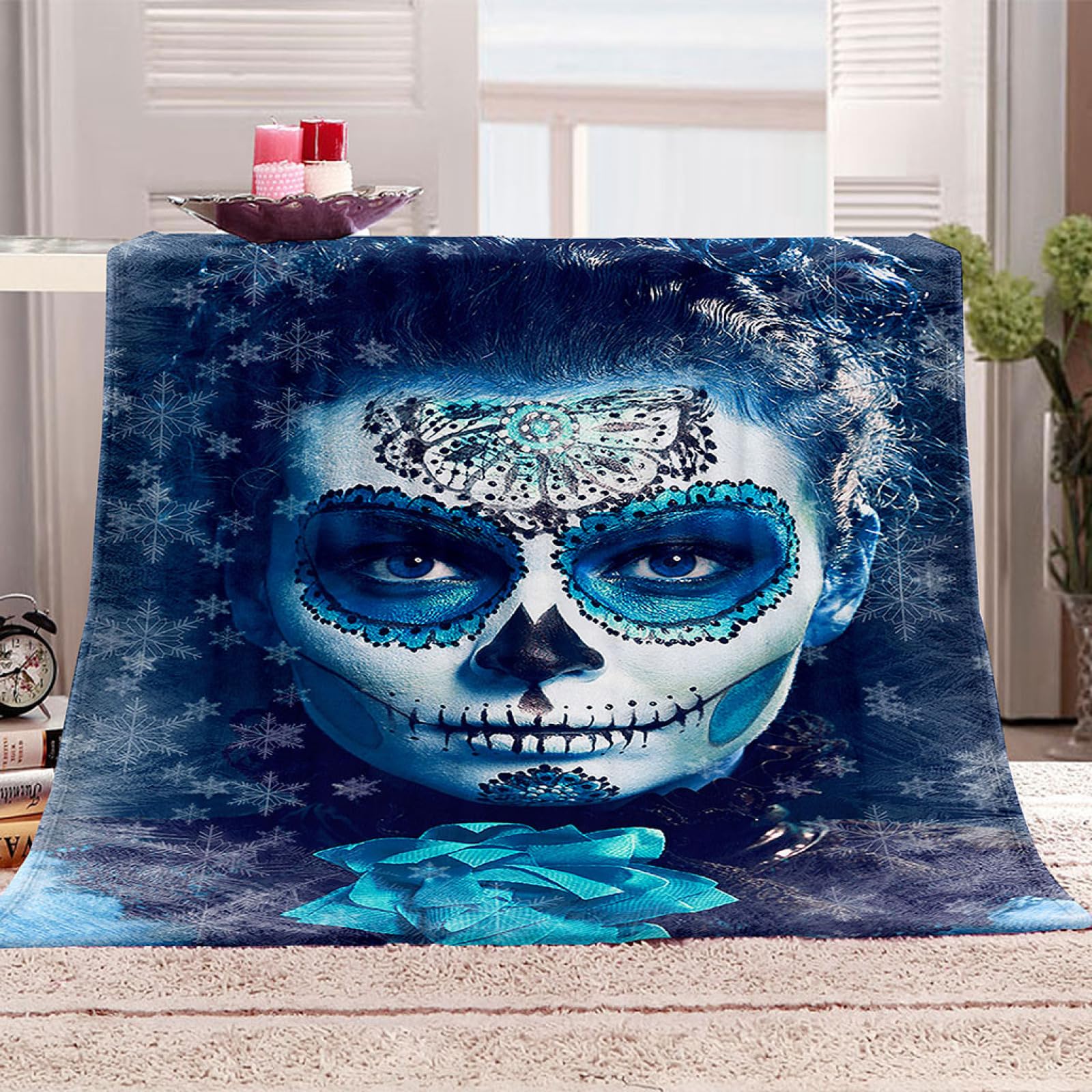 Couverture personnalisée squelette flanelle, cadeau original pour lit et canapé