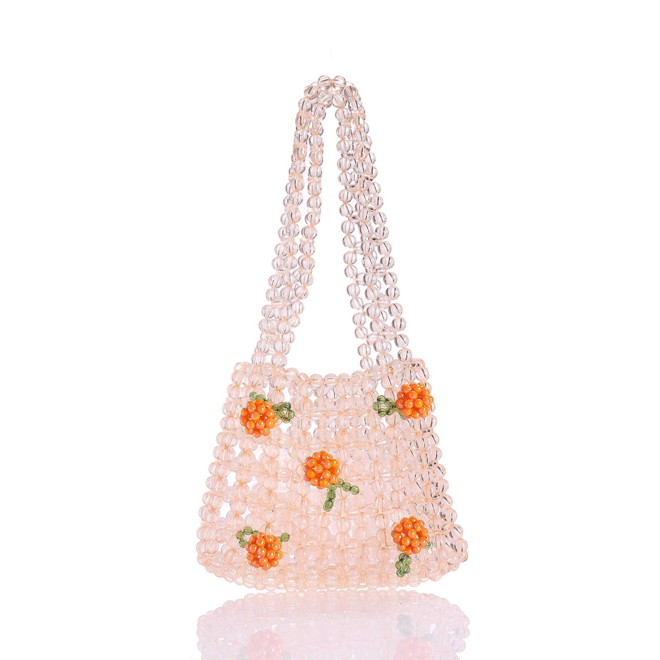 YIFEIWomen Orange Colored Transparent Flower Beaded Acrylic Shoulderbag Evening Bags for Wedding Party