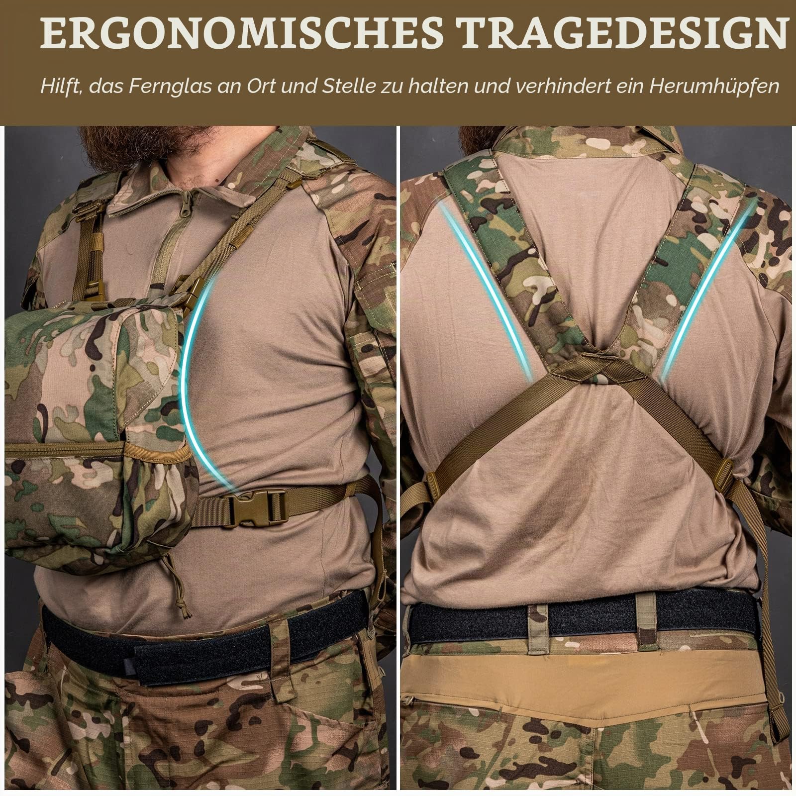 VISMIX Fernglasgeschirr, verstellbares Fernglasgeschirr, Brusttasche mit Regenschutz, für Jagd, Wandern, Schießen