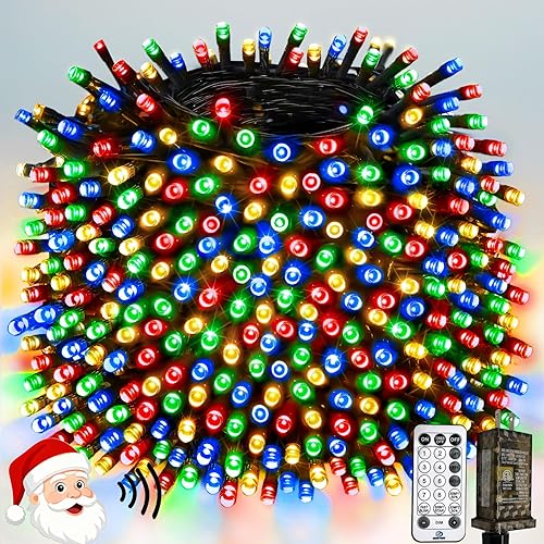 Miniatura 24 de Luces de Navidad controladas por voz con control remoto, cadena de 300 luces LED de 99 pies para interiores y exteriores con 12 modos, 3 Blanco