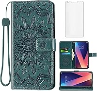 Vista 12 de Funda de teléfono para LG V35 ThinQ V30 Plus con protector de pantalla de vidrio templado y cubierta abatible de cuero, soporte para tarjetas