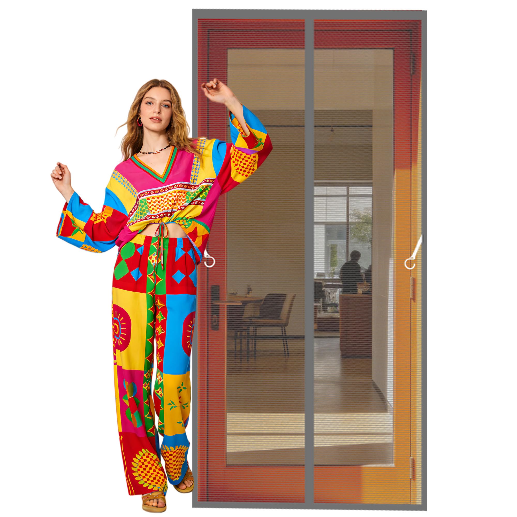 Magnetic Screen Fly Doors 94 x 196 cm Auto Close Insect Curtain Heavy Duty Fly Door Keeps Bugs Out Suitable for Balcony, Terrace, Cellar, Bedroom and Sliding Room, Grey