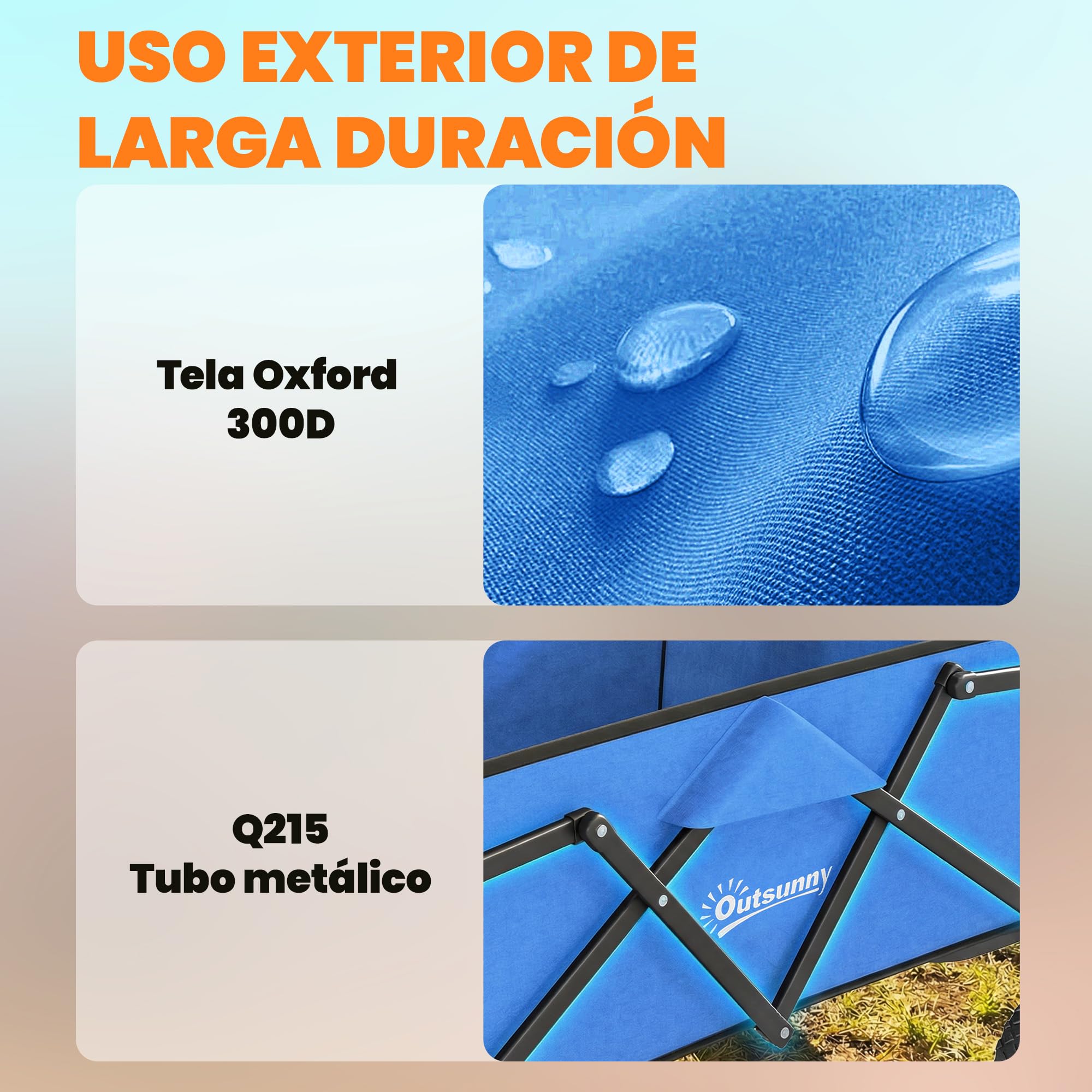 Outsunny Carro Playa con Ruedas, Carro de Jardín Plegable con Mango Ajustable, Marco de Metal, Carga 68 kg, Carrito Transporte para Todo Terreno, Jardín, Campaña, Compra, Azul