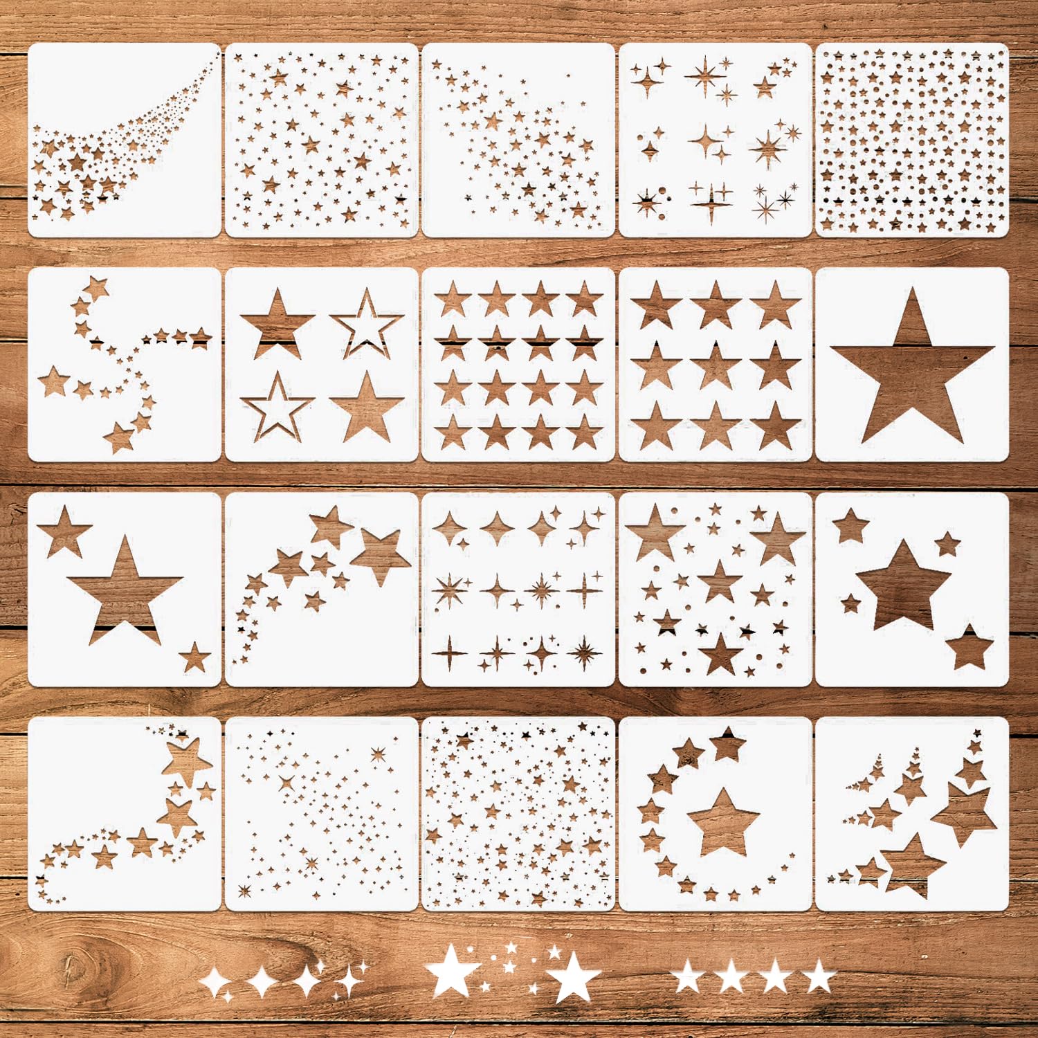20 Pcs Star Stencils for Painting, Reusable PET Plastic Craft Templates, 13x13cm White Star Stencils for Wall, Fabric, Canvas, Wood and Furniture DIY Home Decor, Holiday and Art Projects