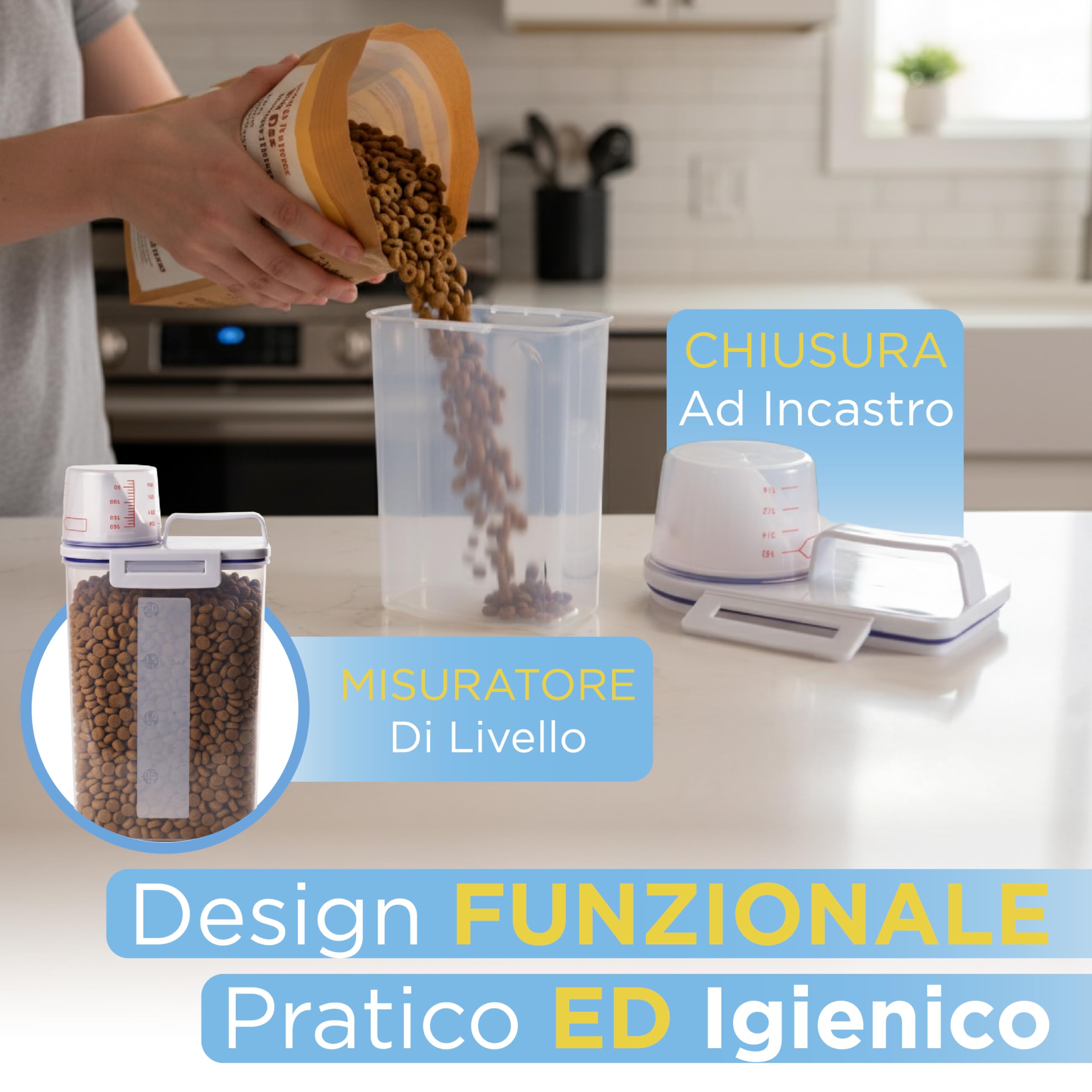 Generico Contenitore Crocchette Gatto e Cane – Porta Crocchette Ermetico con Coperchio e Bicchiere Dosatore