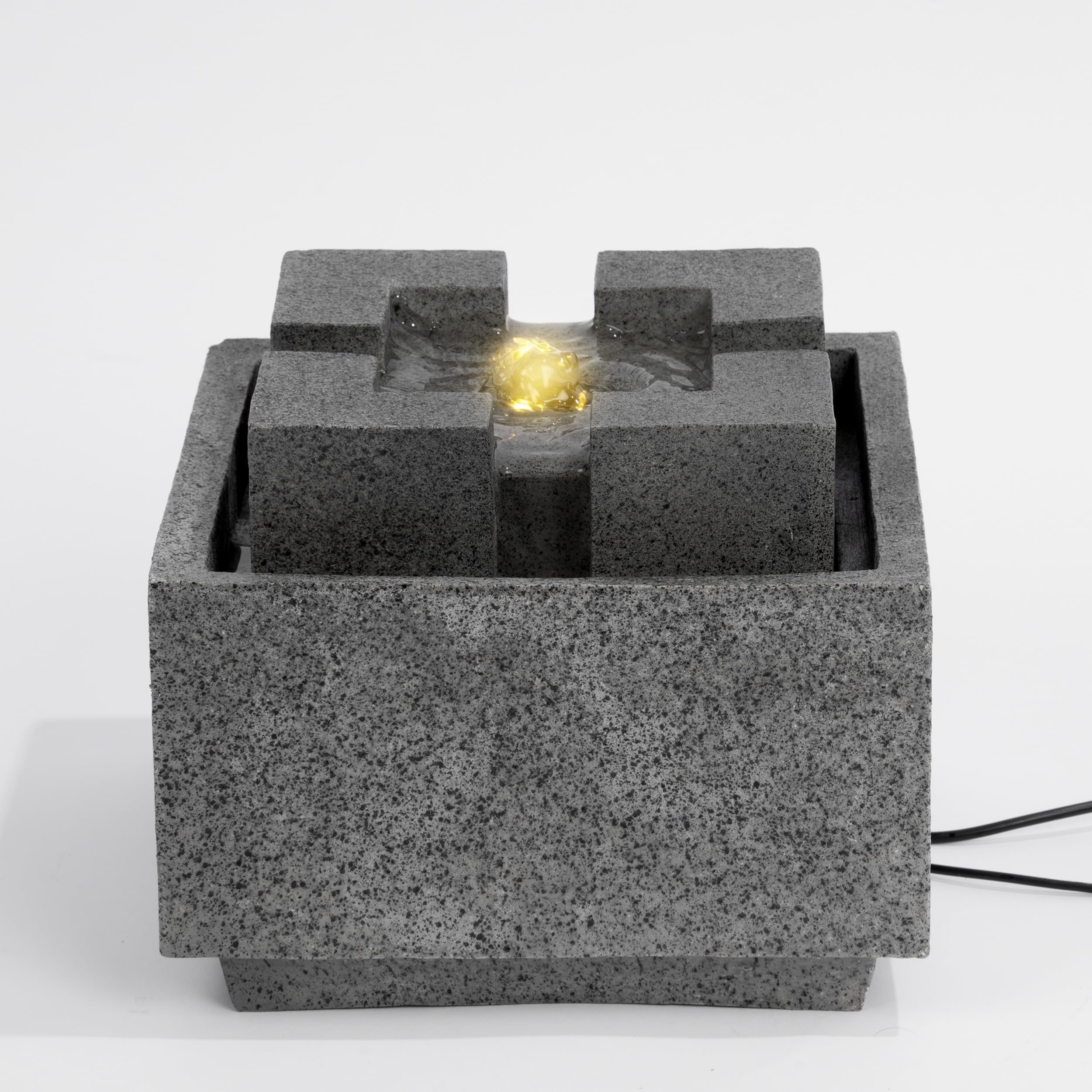 esotec Springbrunnen Wasserbrunnen mit LED Beleuchtung Modern Style, USB-Ladung, Timer, Solarmodul, Akku, LED-Licht warmweiß, 5m Kabel, Erdspieß und Wandhalterung Outdoor 101371