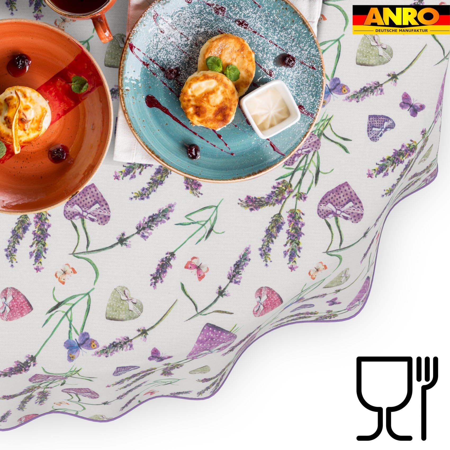 ANRO Mantel de Mesa Lavanda 70% Algodón 30% Poliéster | Antimanchas Impermeable Cocina Jardín Borde Cortado 220x140 cm