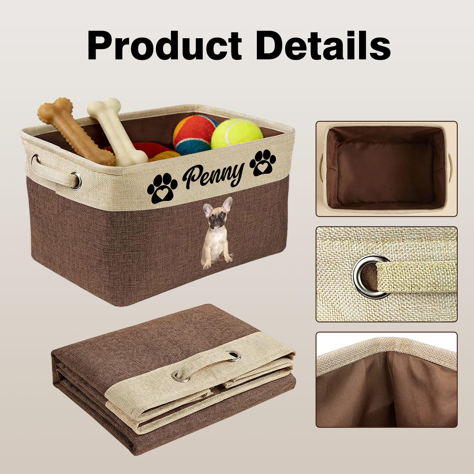 Cesta de almacenamiento personalizada para juguetes de perro, cesta plegable personalizada para mascotas con nombre y foto, cesta para juguetes de perro y suministros para mascotas (Rosa)