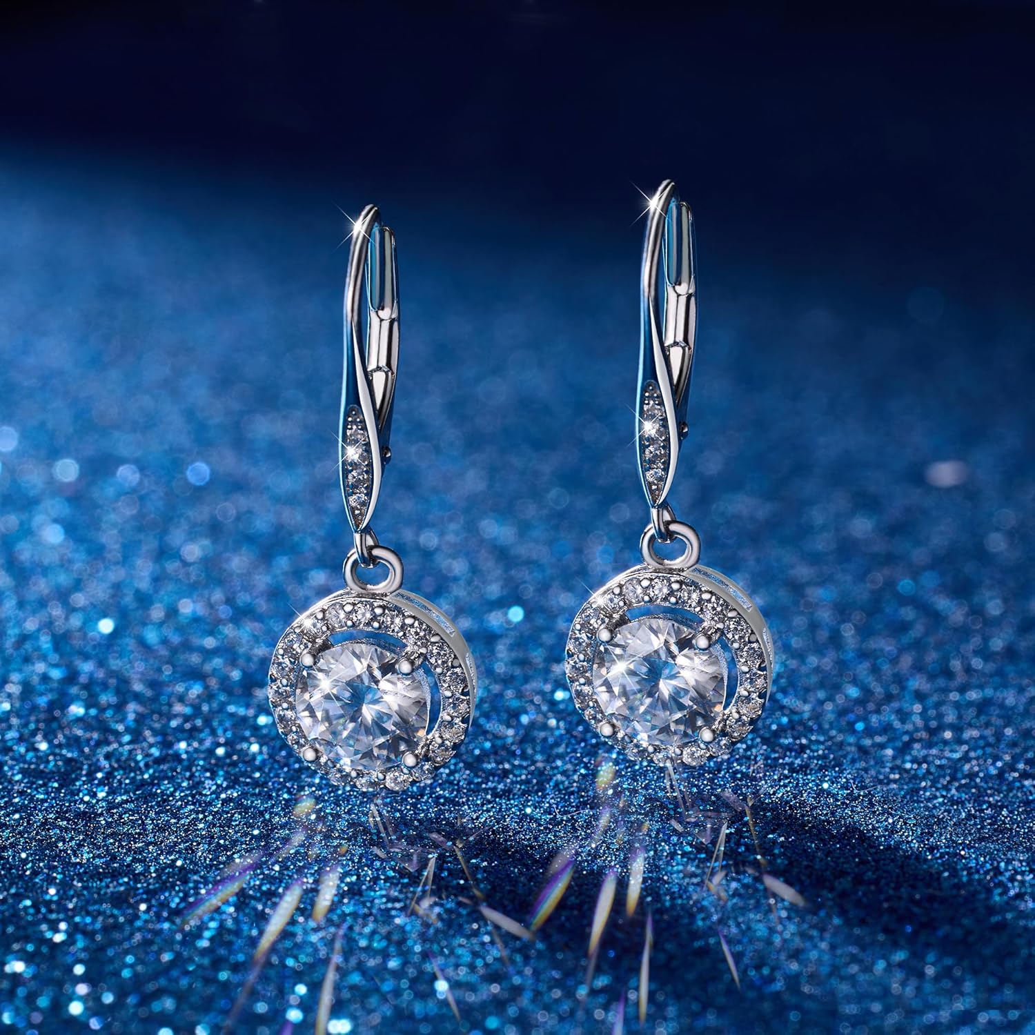 Moissanite Drop Earrings for Women, 18K White Gold Plated 925 Sterling Silver Dangle Leverback Earrings, Hypoallergenic Dainty 1.0ct-2.0ct D Color Simulated Diamond Jewelry Gifts for Mom Her Birthday - Image 2