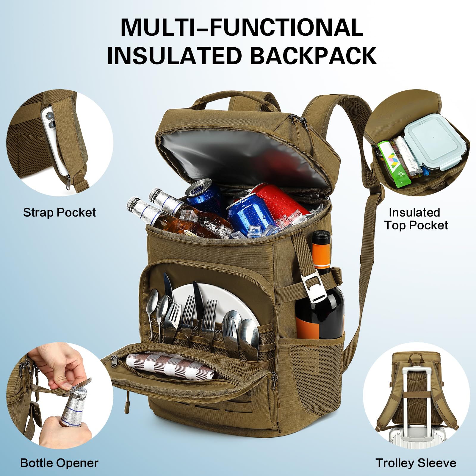 Sac à Dos Isotherme Tactique 25L Imperméable et Antifuite Sac à Dos Glaciere Souple Léger pour Hommes Femmes pour Pique-Nique, Camping, Voyage, Randonnée, Plage