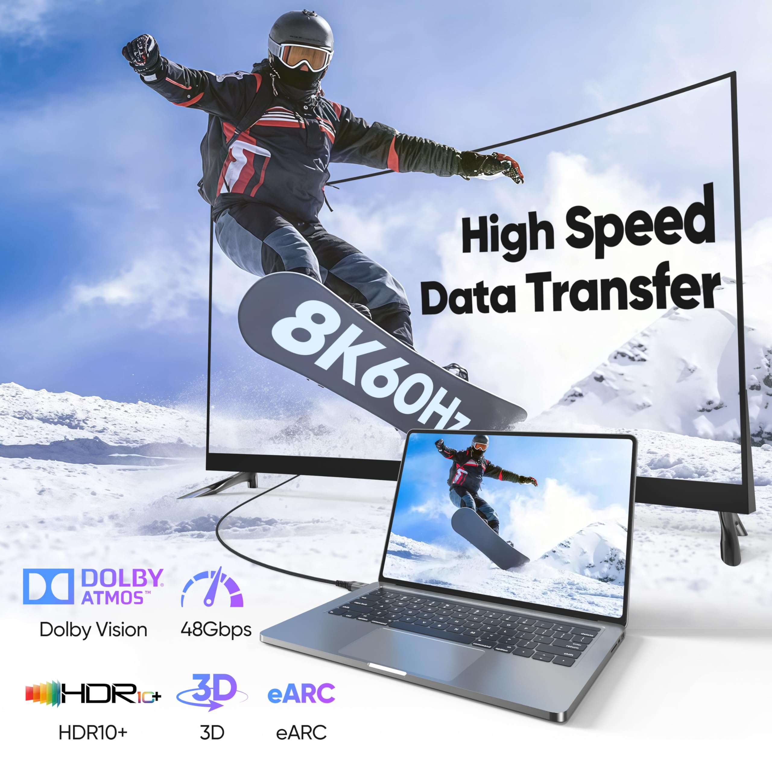 Confezione da 10 cavi HDMI 2.1 da 8 K, 3 m, cavo HDMI lungo Multipack, cavi HDMI eARC ad alta velocità da 48 Gbps, 4K a 144 Hz 8K a 60 Hz, HDR10, eARC, HDCP per computer, monitor, HDTV, TV, Soundbar