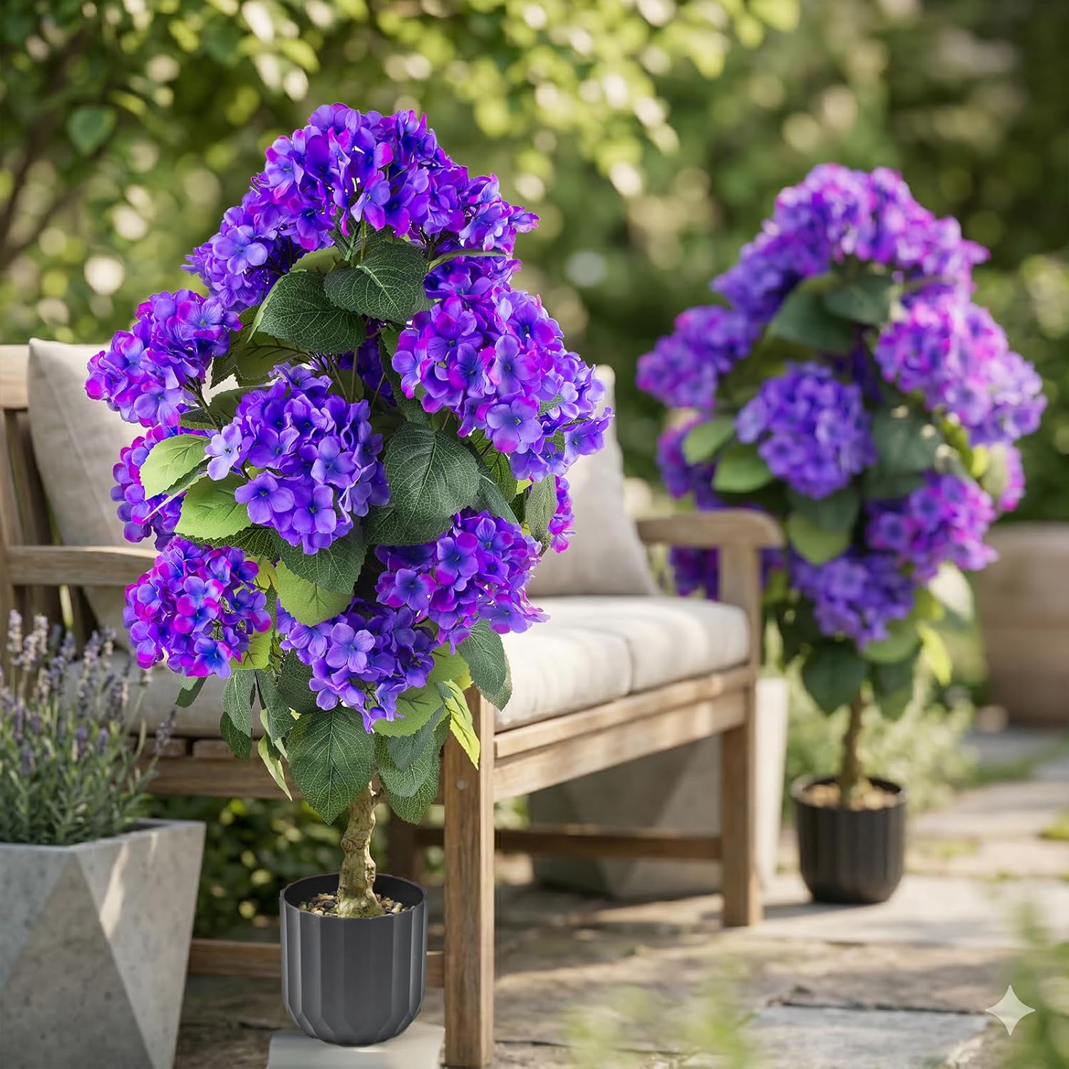 2 Set Artificial Hydrangea Trees, Faux Silk Hydrangea Plant in Pot for Indoor Outdoor Decoration, Hydrangea Topiary for Garden Office Home Porch Patio Decor (2, BlueViolet)