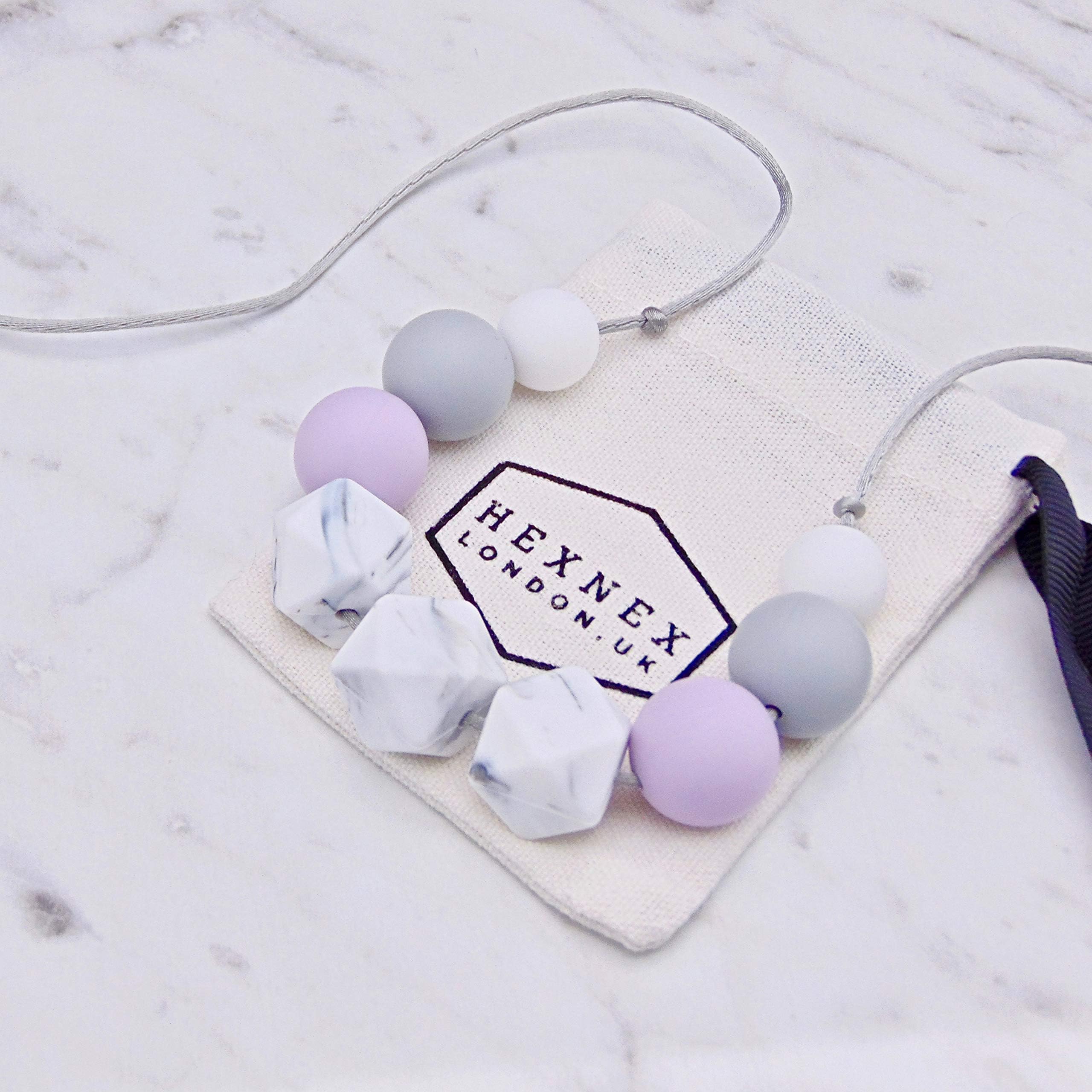 Lavender Fields Silicone Teething Necklace for Breastfeeding Babywearing and Teething New Mum Baby Shower Gift Fiddle Beads Sensory Jewellery BPA Free