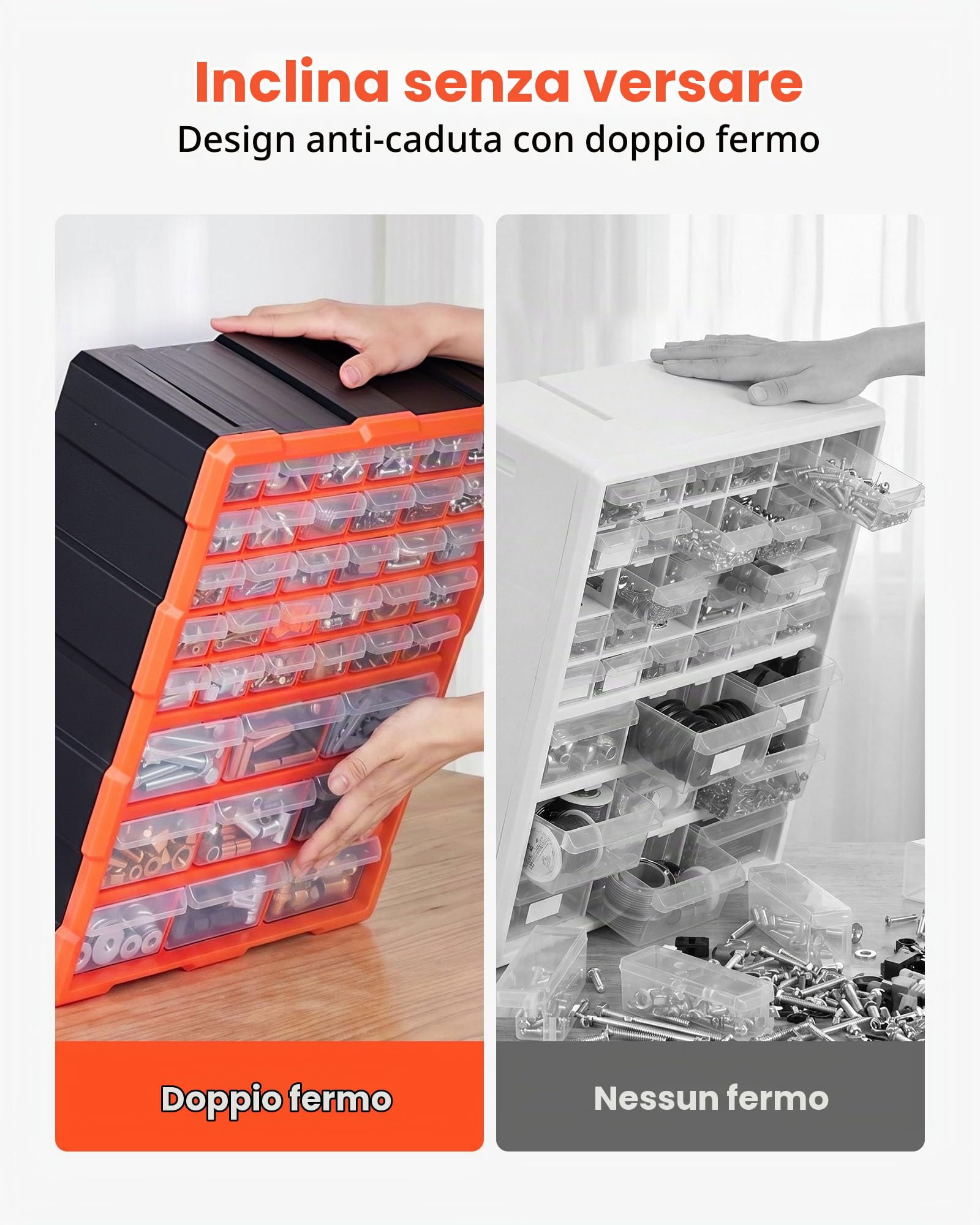 VEVOR Organizer per Minuteria a 39 Cassetti, Cassettiera Porta Minuteria Impilabile, Contenitore da Parete per Viti, Bulloni, Ferramenta e Componenti, in Plastica, Ideale per Garage, Casa e Officina