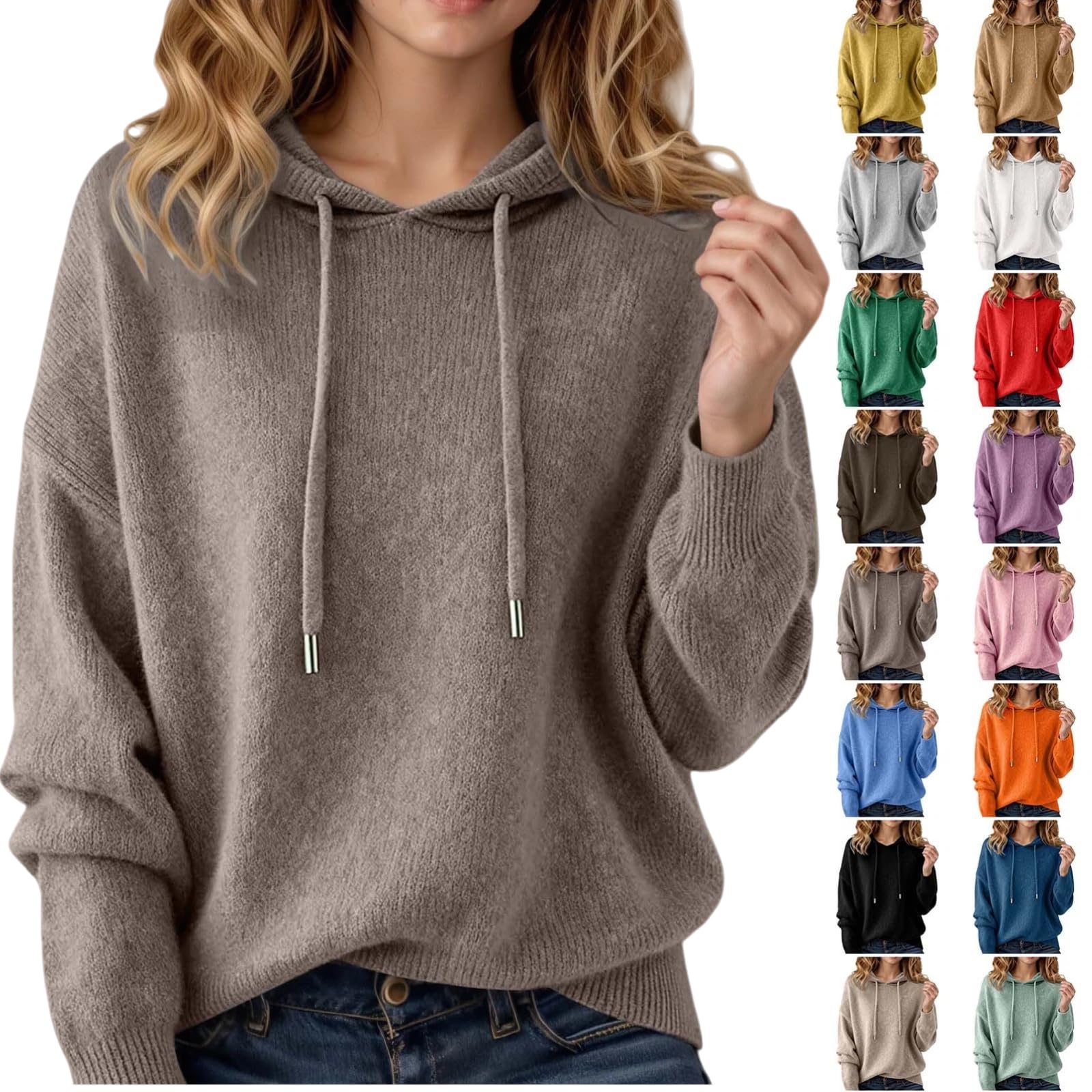 Womens Cashmere Sweater Trendy Soft Lightweight Long Sleeve Knits Hoodie Sweaters Fit Pullover Wool Fall Winter Tops